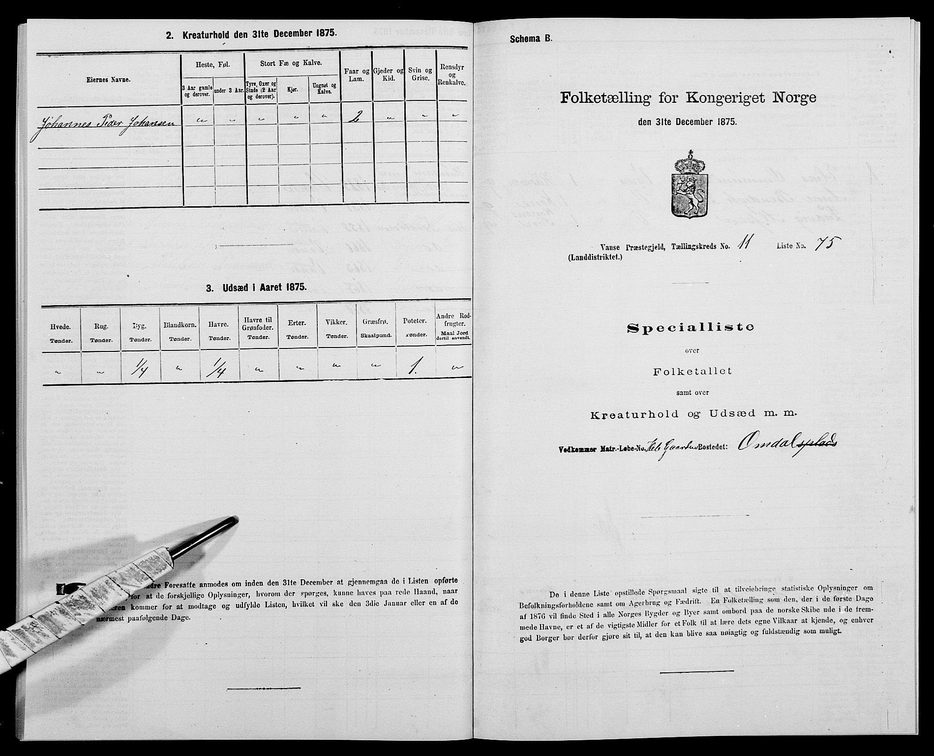 SAK, 1875 census for 1041L Vanse/Vanse og Farsund, 1875, p. 2138