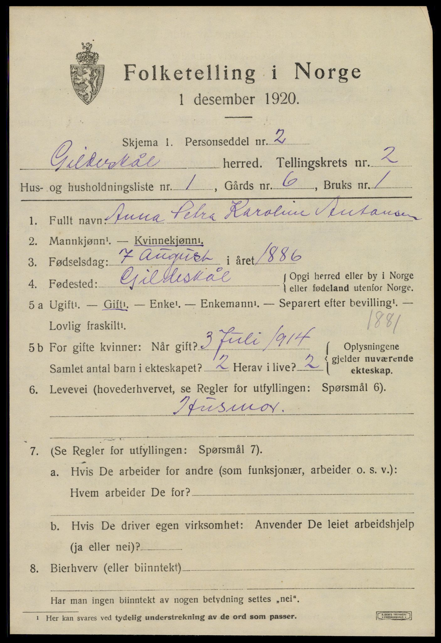 SAT, 1920 census for Gildeskål, 1920, p. 2408
