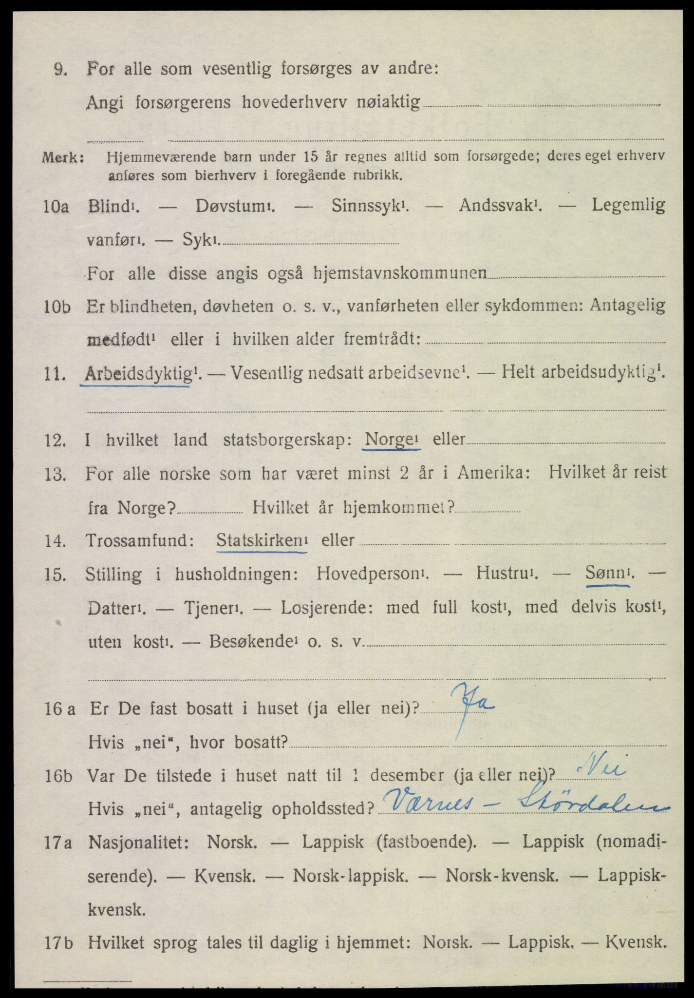 SAT, 1920 census for Kvam, 1920, p. 2030