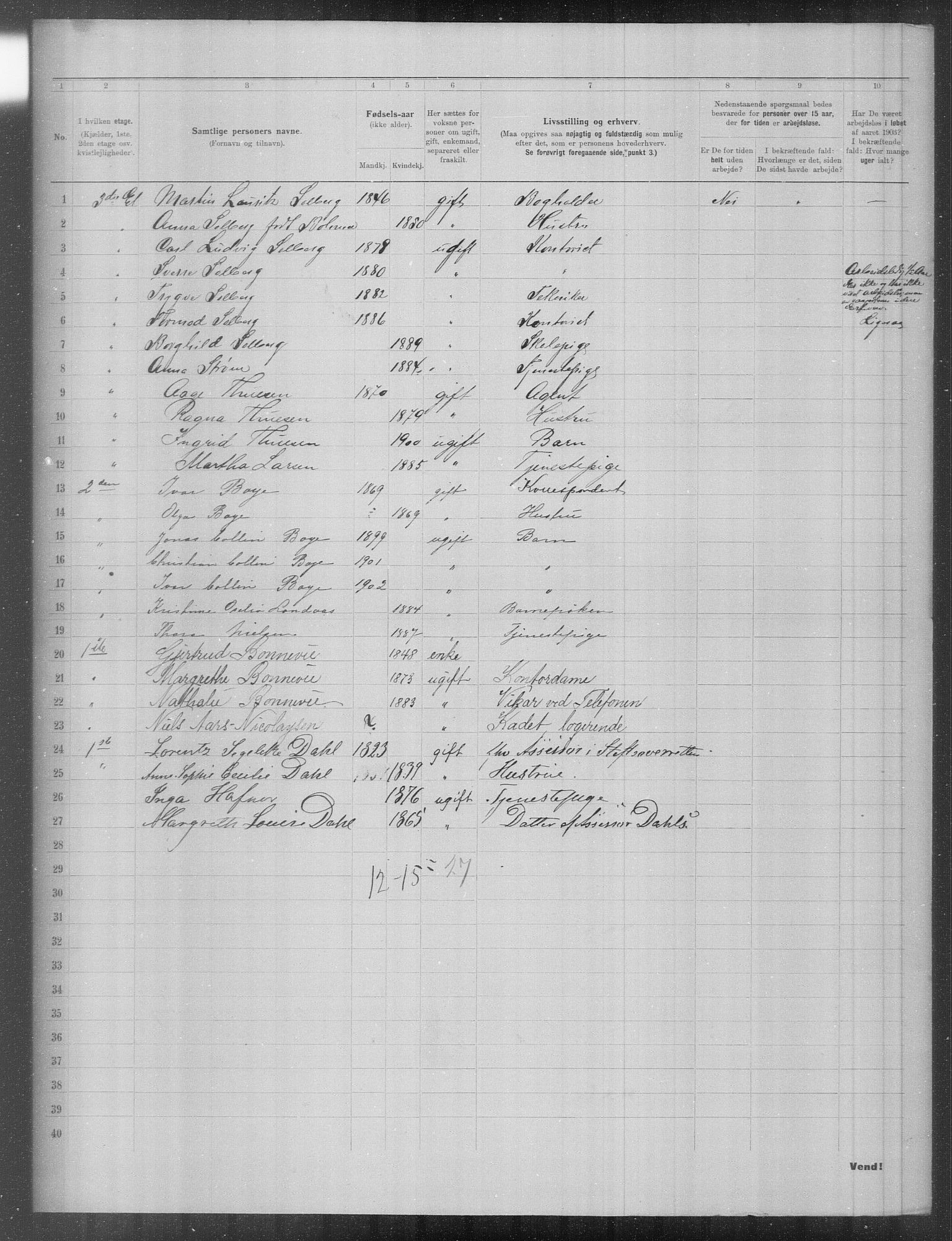 OBA, Municipal Census 1903 for Kristiania, 1903, p. 12742