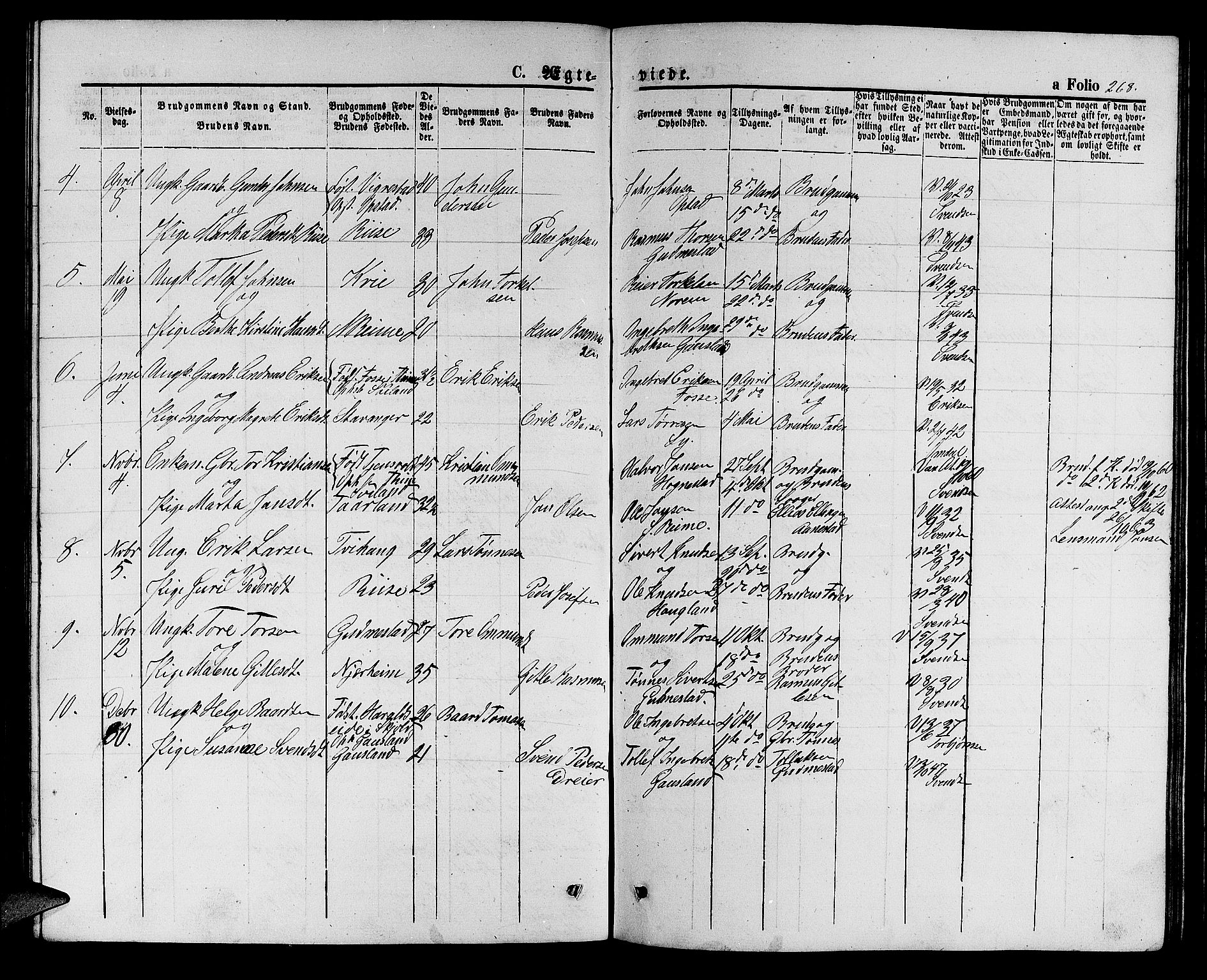 Hå sokneprestkontor, AV/SAST-A-101801/001/30BB/L0001: Parish register (copy) no. B 1, 1854-1883, p. 268