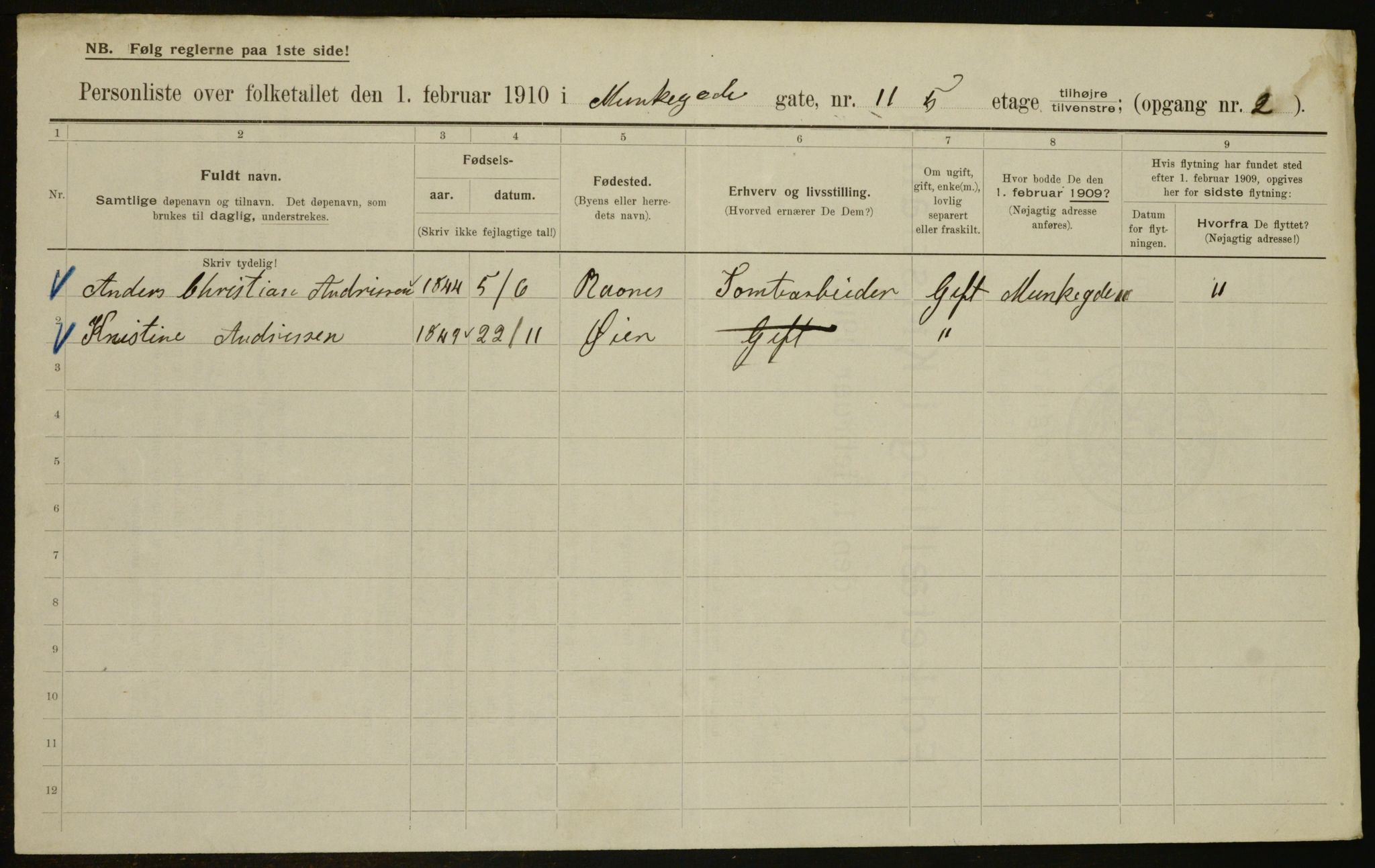 OBA, Municipal Census 1910 for Kristiania, 1910, p. 65743