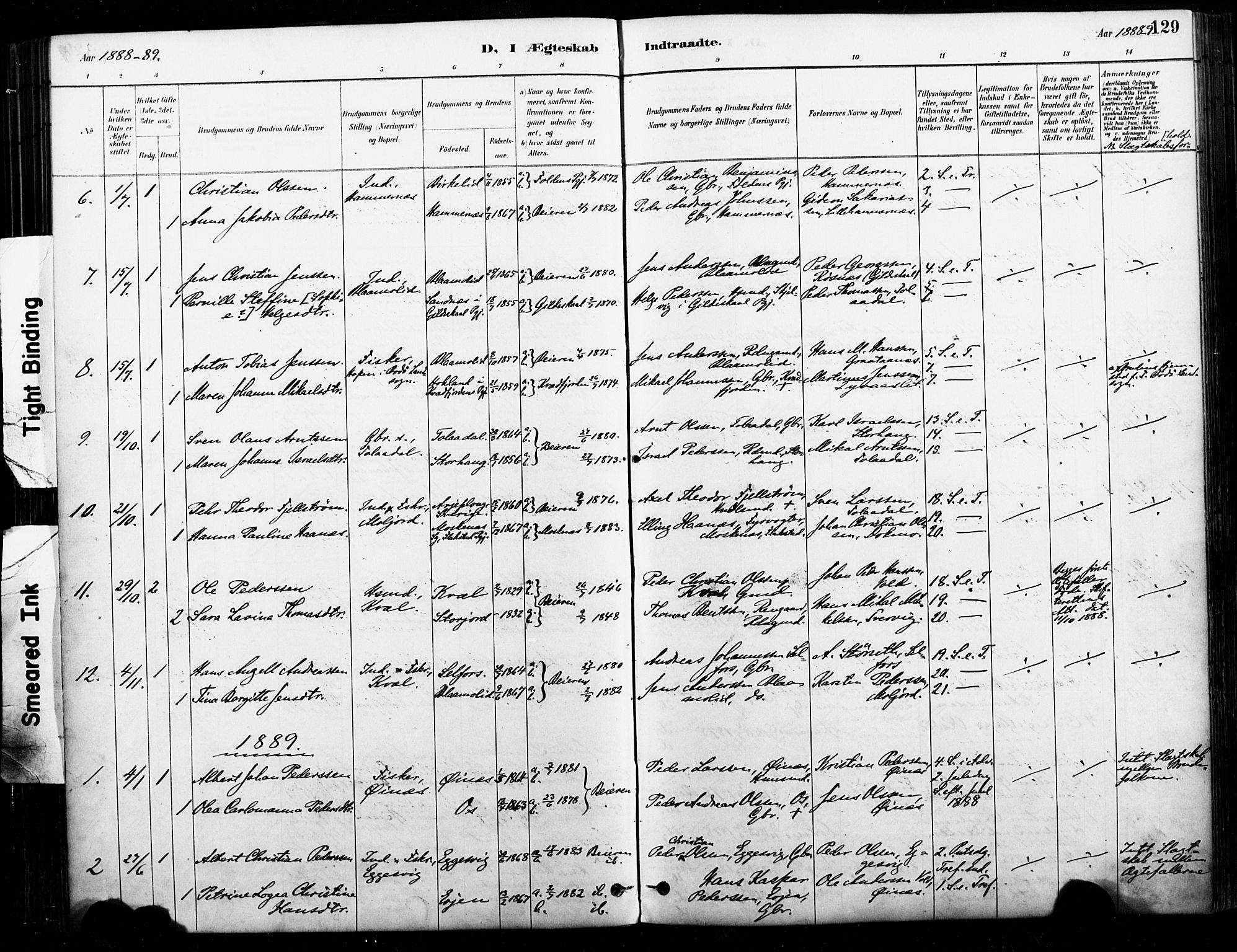 Ministerialprotokoller, klokkerbøker og fødselsregistre - Nordland, AV/SAT-A-1459/846/L0646: Parish register (official) no. 846A04, 1887-1901, p. 129