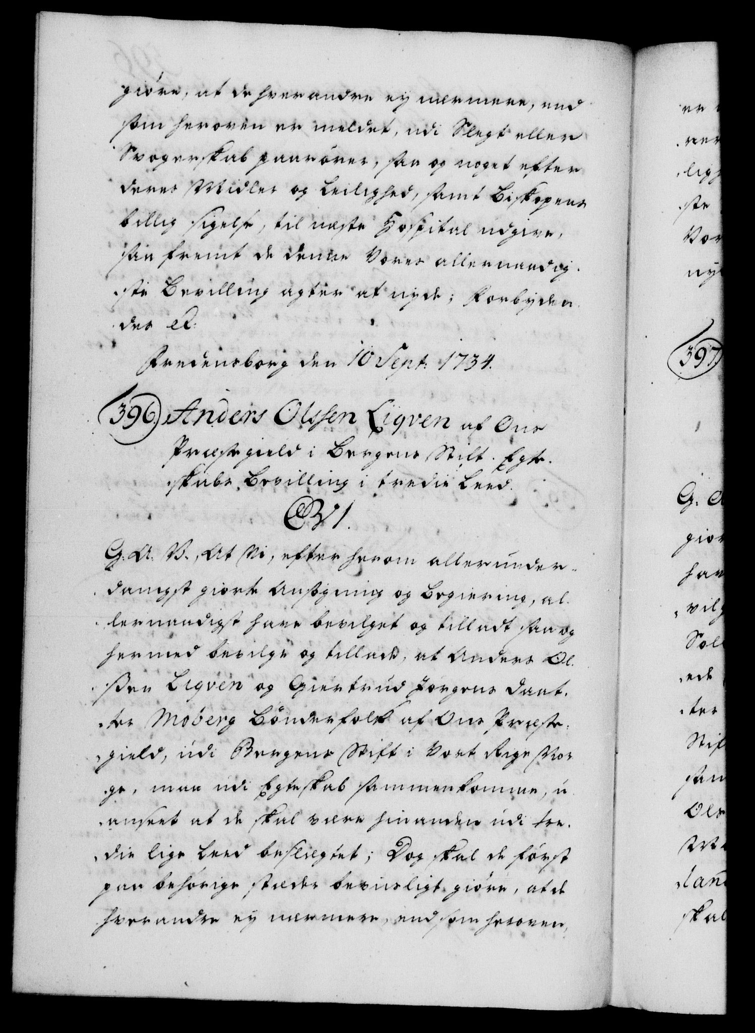Danske Kanselli 1572-1799, AV/RA-EA-3023/F/Fc/Fca/Fcaa/L0028: Norske registre, 1733-1734, p. 596b
