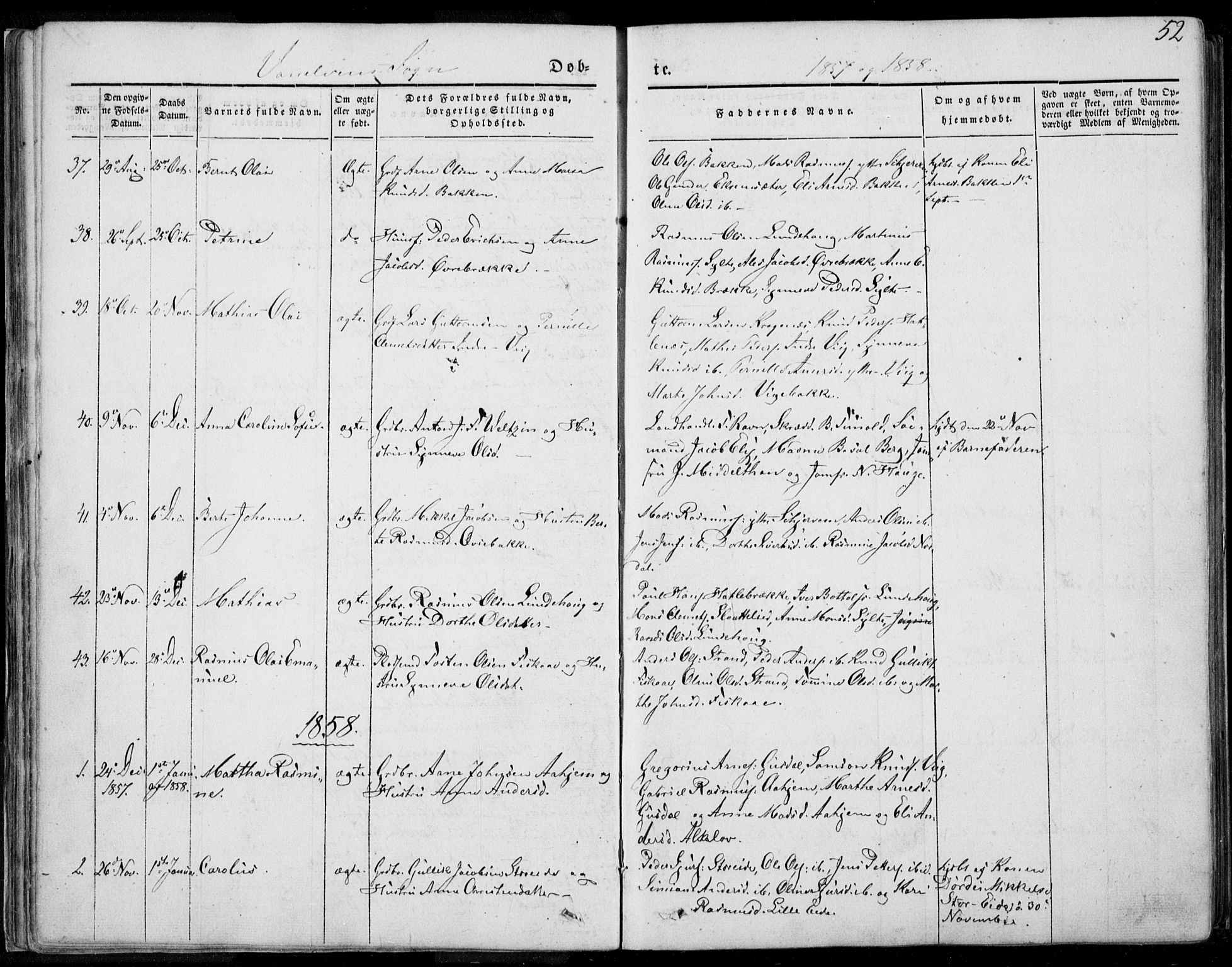 Ministerialprotokoller, klokkerbøker og fødselsregistre - Møre og Romsdal, SAT/A-1454/501/L0006: Parish register (official) no. 501A06, 1844-1868, p. 52