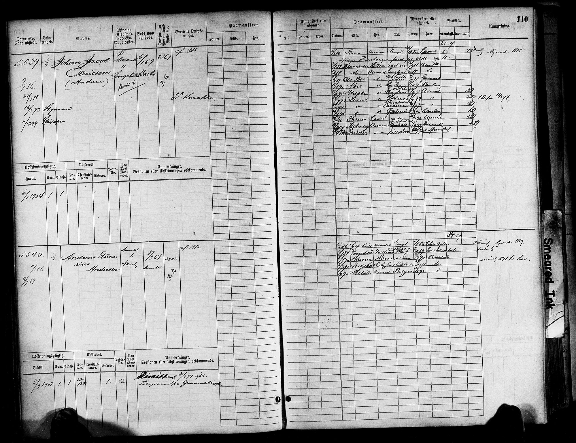 Arendal mønstringskrets, AV/SAK-2031-0012/F/Fb/L0017: Hovedrulle A nr 5323-6076, S-15, 1884-1892, p. 110
