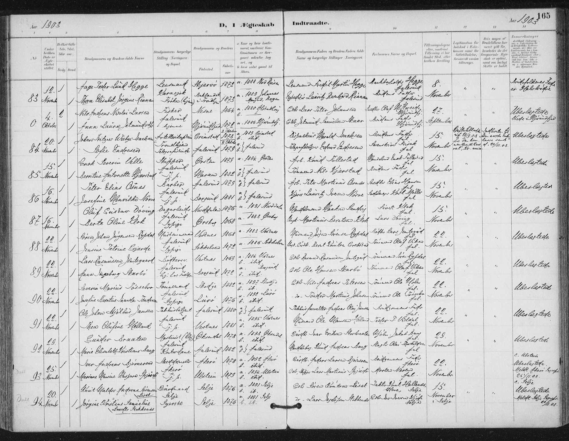 Ministerialprotokoller, klokkerbøker og fødselsregistre - Møre og Romsdal, AV/SAT-A-1454/529/L0457: Parish register (official) no. 529A07, 1894-1903, p. 165