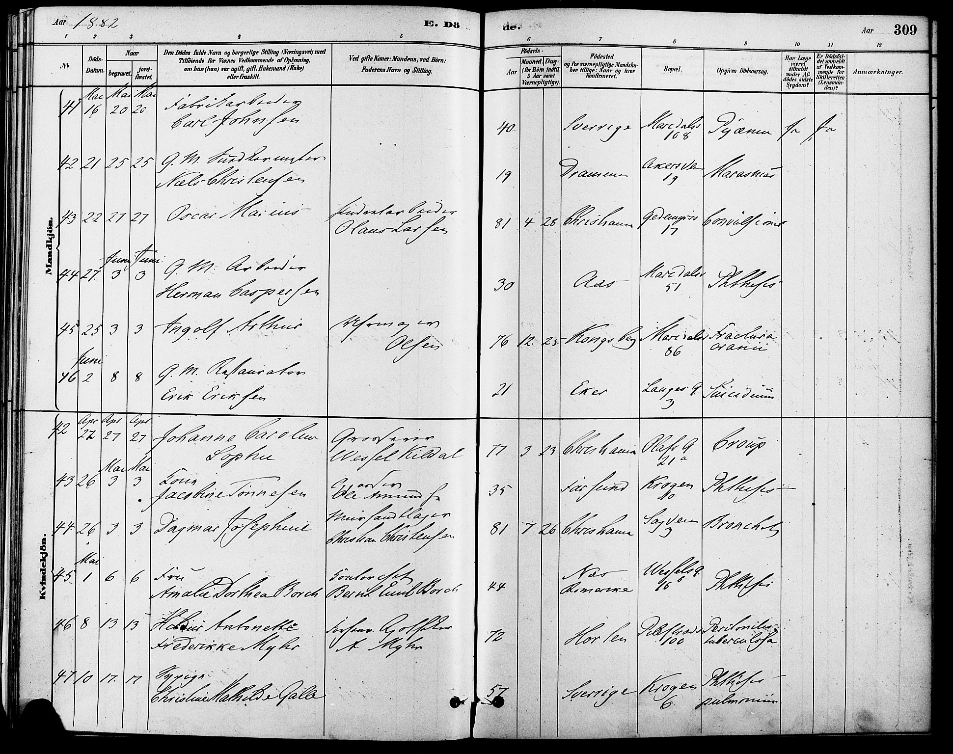 Gamle Aker prestekontor Kirkebøker, AV/SAO-A-10617a/F/L0006: Parish register (official) no. 6, 1880-1887, p. 309