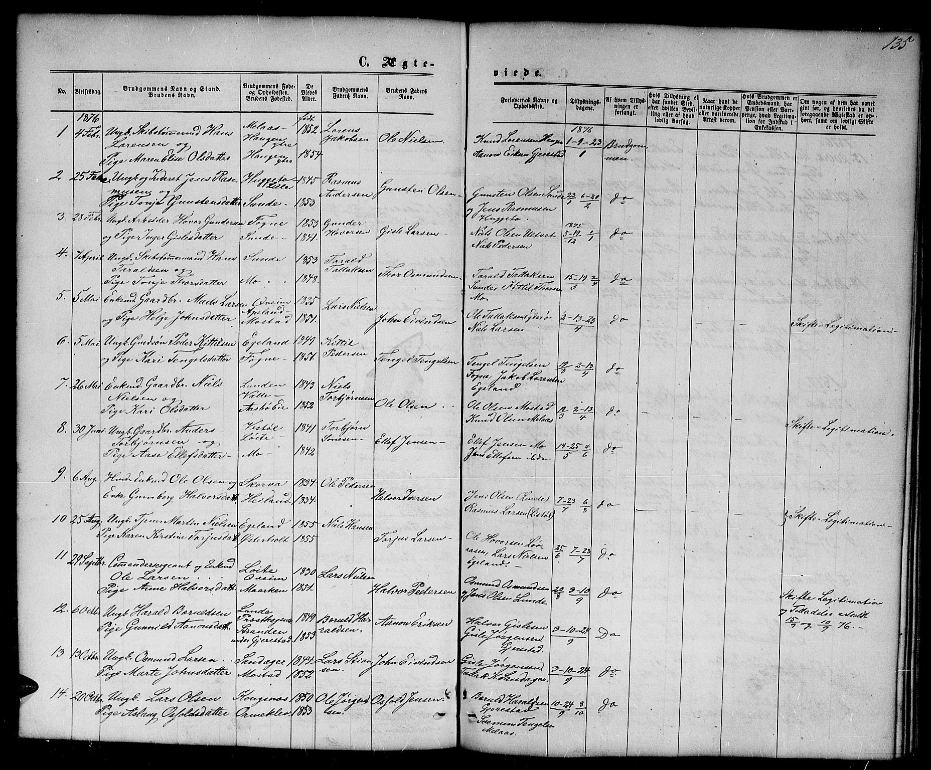 Gjerstad sokneprestkontor, AV/SAK-1111-0014/F/Fb/Fba/L0006: Parish register (copy) no. B 6, 1868-1890, p. 135