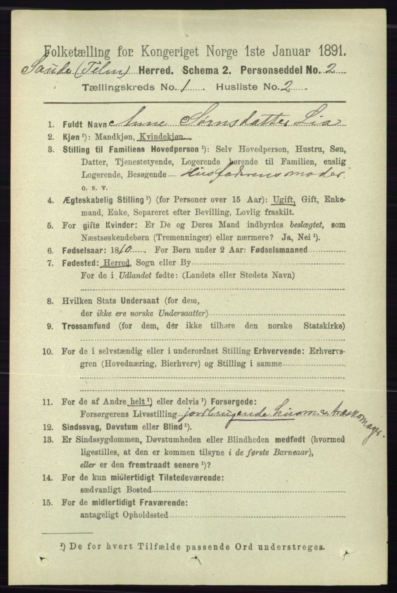 RA, 1891 census for 0822 Sauherad, 1891, p. 109