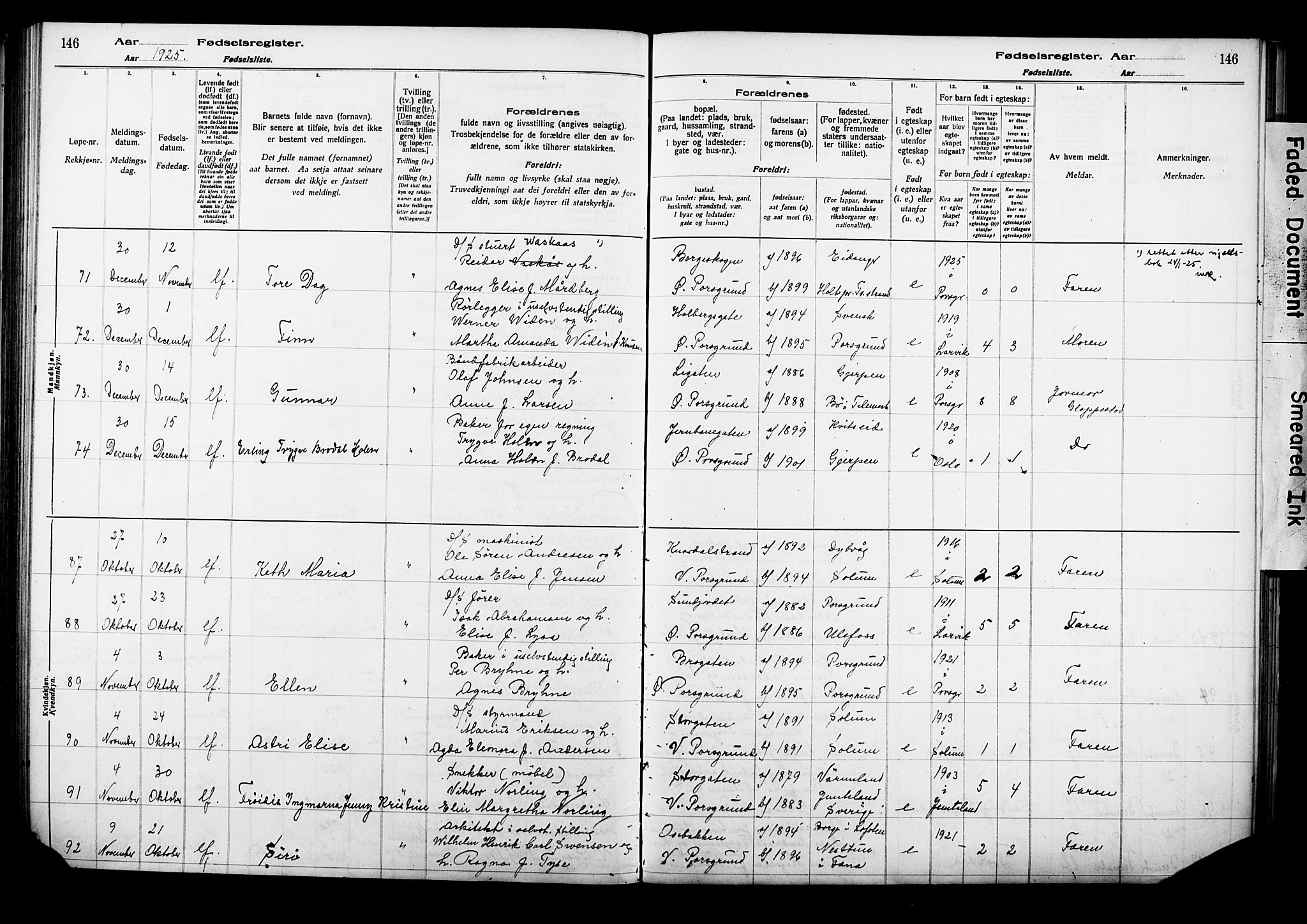 Porsgrunn kirkebøker , AV/SAKO-A-104/J/Ja/L0001: Birth register no. 1, 1916-1929, p. 146