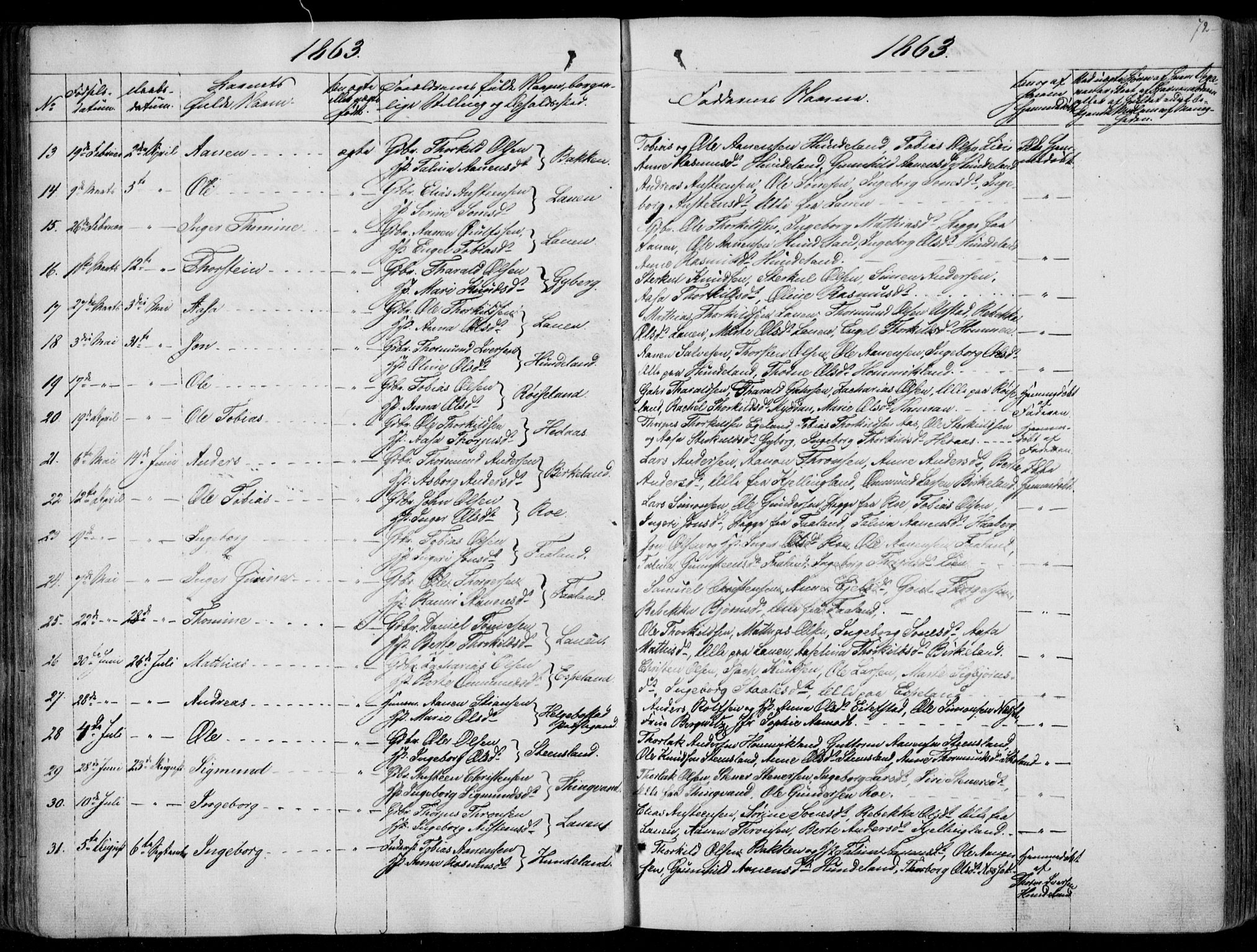 Hægebostad sokneprestkontor, SAK/1111-0024/F/Fa/Faa/L0004: Parish register (official) no. A 4, 1834-1864, p. 72