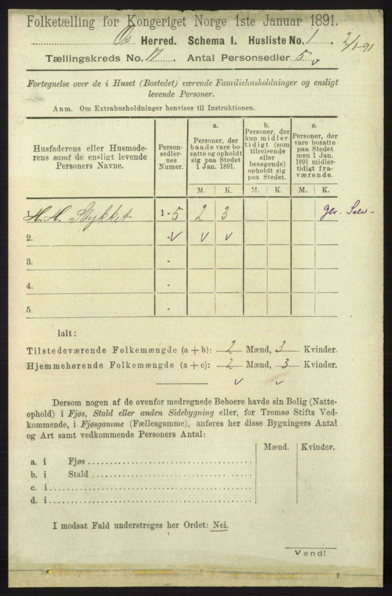 RA, 1891 census for 1243 Os, 1891, p. 3696