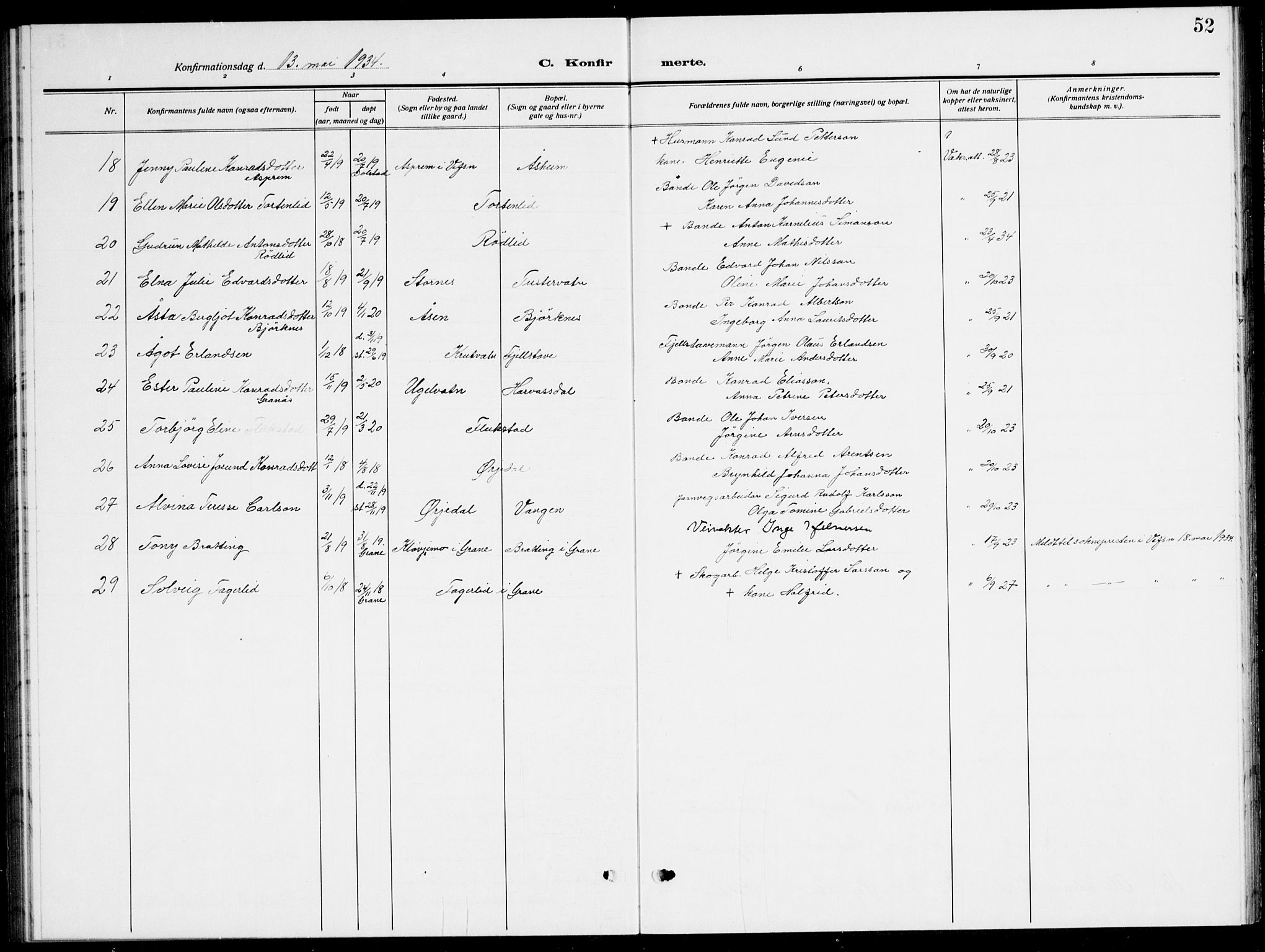 Ministerialprotokoller, klokkerbøker og fødselsregistre - Nordland, AV/SAT-A-1459/823/L0332: Parish register (copy) no. 823C04, 1907-1944, p. 52