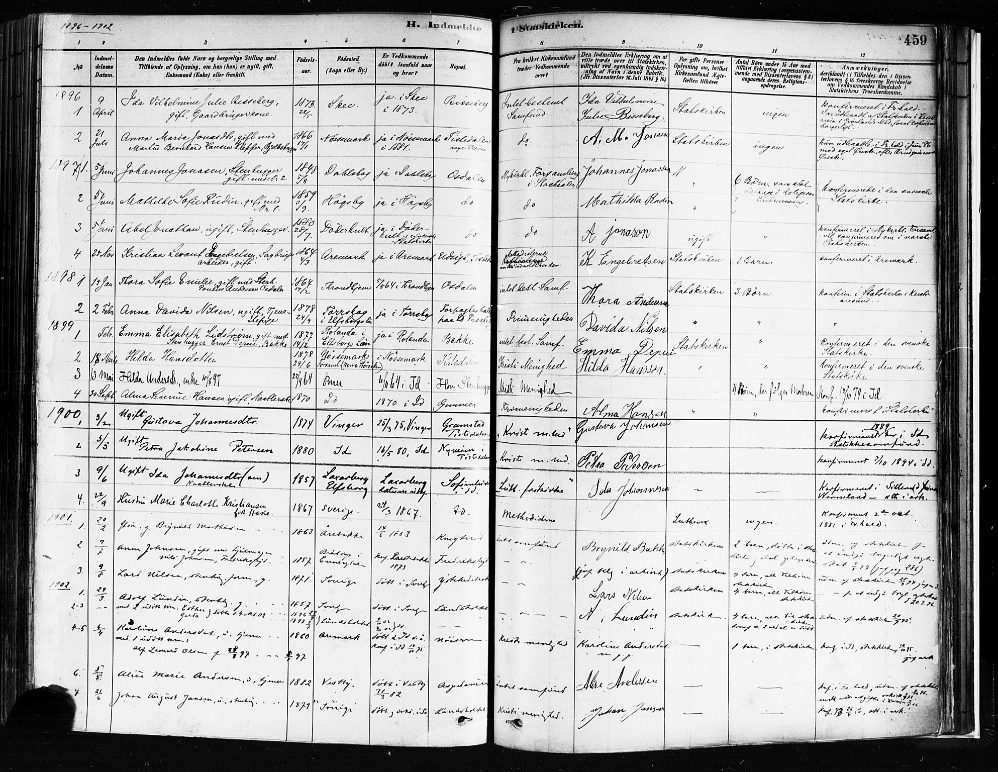 Idd prestekontor Kirkebøker, SAO/A-10911/F/Fc/L0006b: Parish register (official) no. III 6B, 1878-1903, p. 459