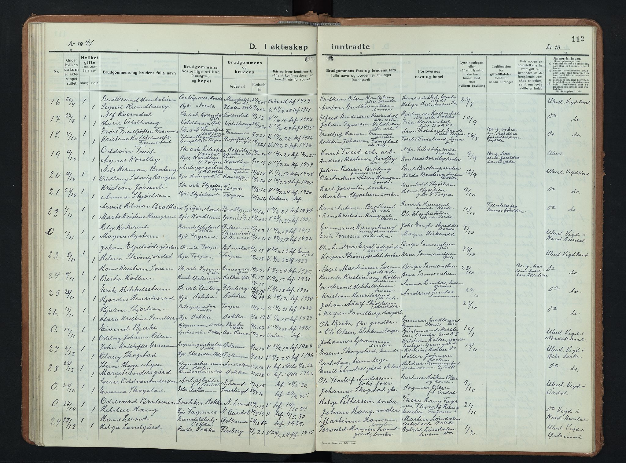 Nordre Land prestekontor, SAH/PREST-124/H/Ha/Hab/L0003: Parish register (copy) no. 3, 1932-1946, p. 112