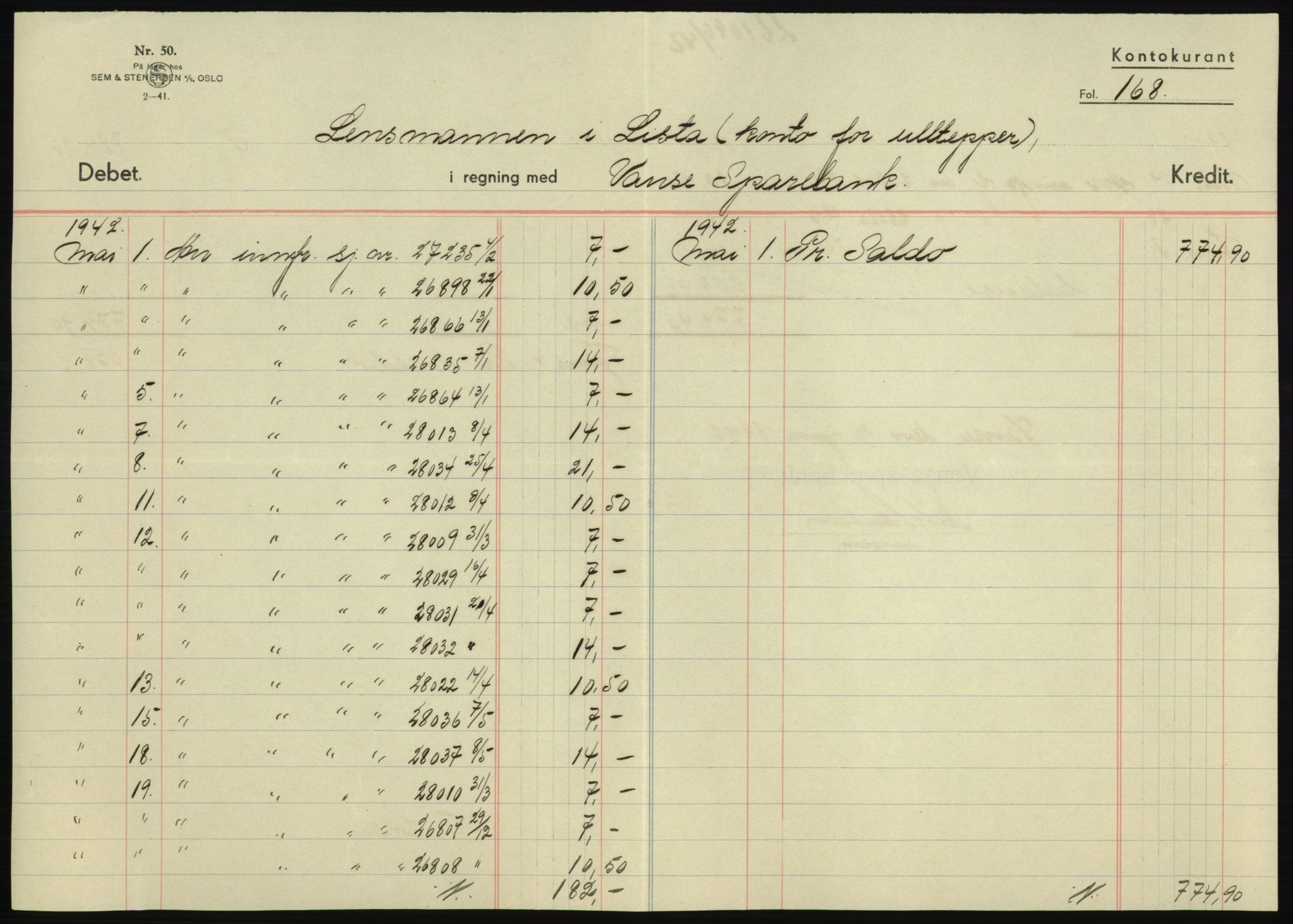Forsvarsdepartementet, 10. kontor / Oppgjørskontoret, AV/RA-RAFA-1225/D/Db/L0180: Lista oppgjørskontor, 1942-1952, p. 1033