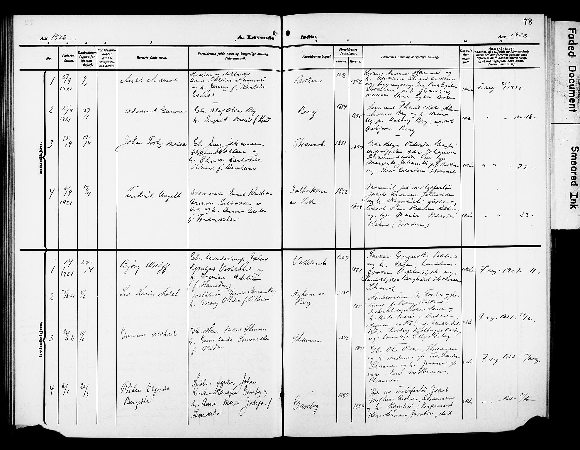 Kvæfjord sokneprestkontor, SATØ/S-1323/G/Ga/Gab/L0006klokker: Parish register (copy) no. 6, 1912-1931, p. 73