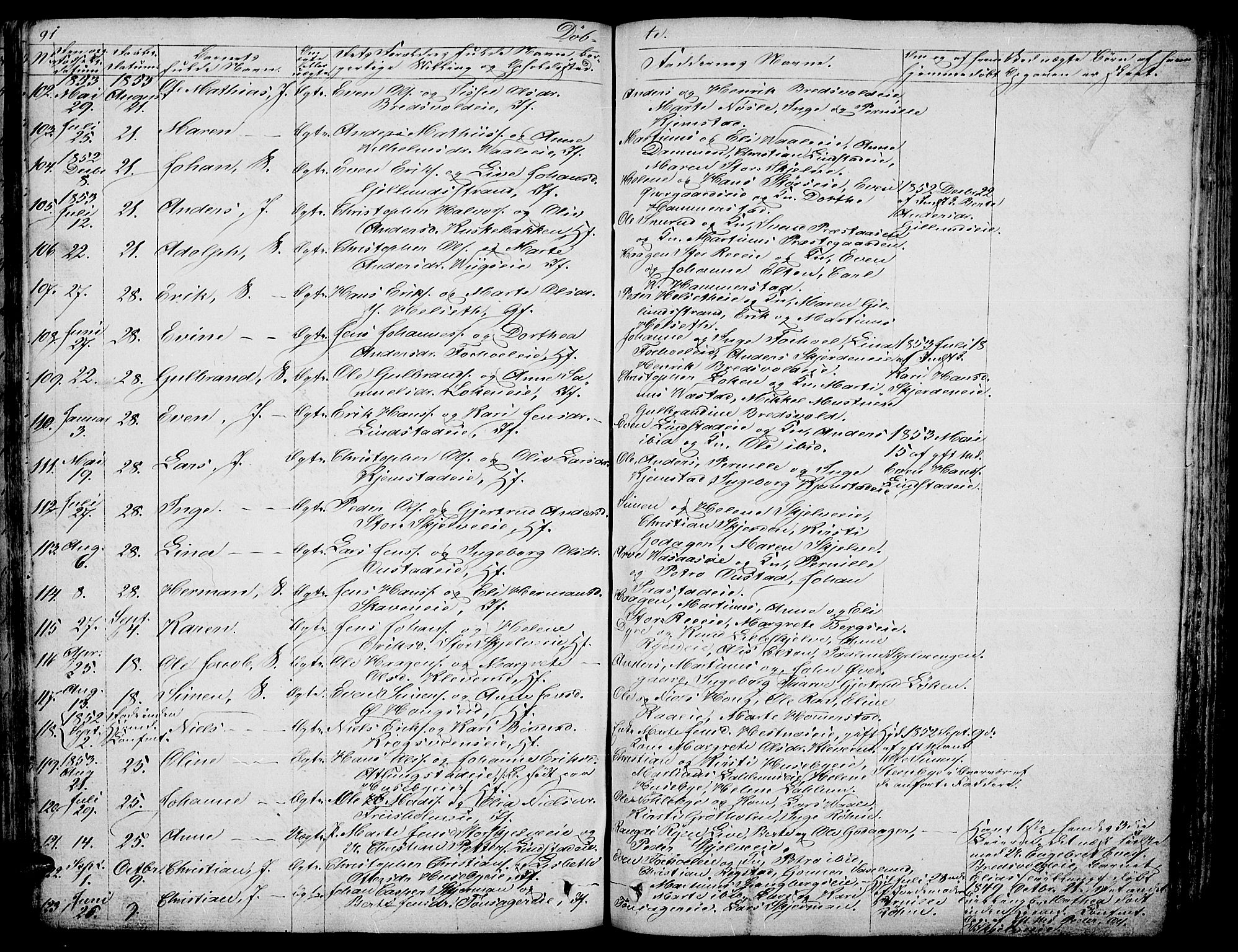 Stange prestekontor, AV/SAH-PREST-002/L/L0003: Parish register (copy) no. 3, 1840-1864, p. 91