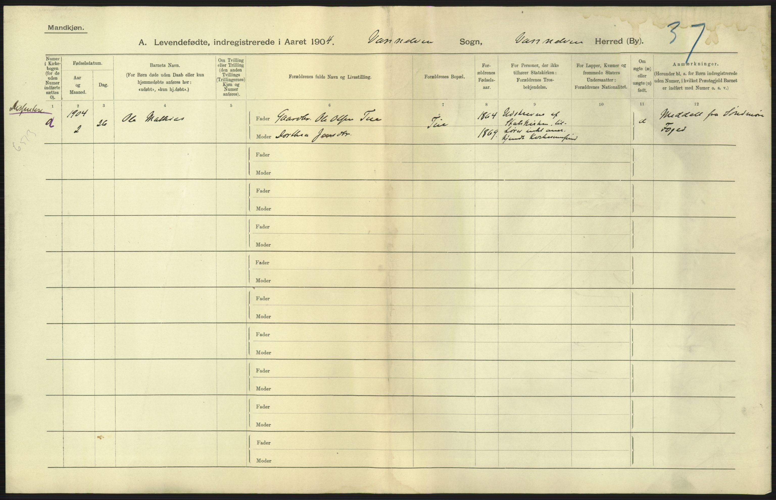 Statistisk sentralbyrå, Sosiodemografiske emner, Befolkning, AV/RA-S-2228/D/Df/Dfa/Dfab/L0016: Romsdals amt: Fødte, gifte, døde., 1904, p. 9