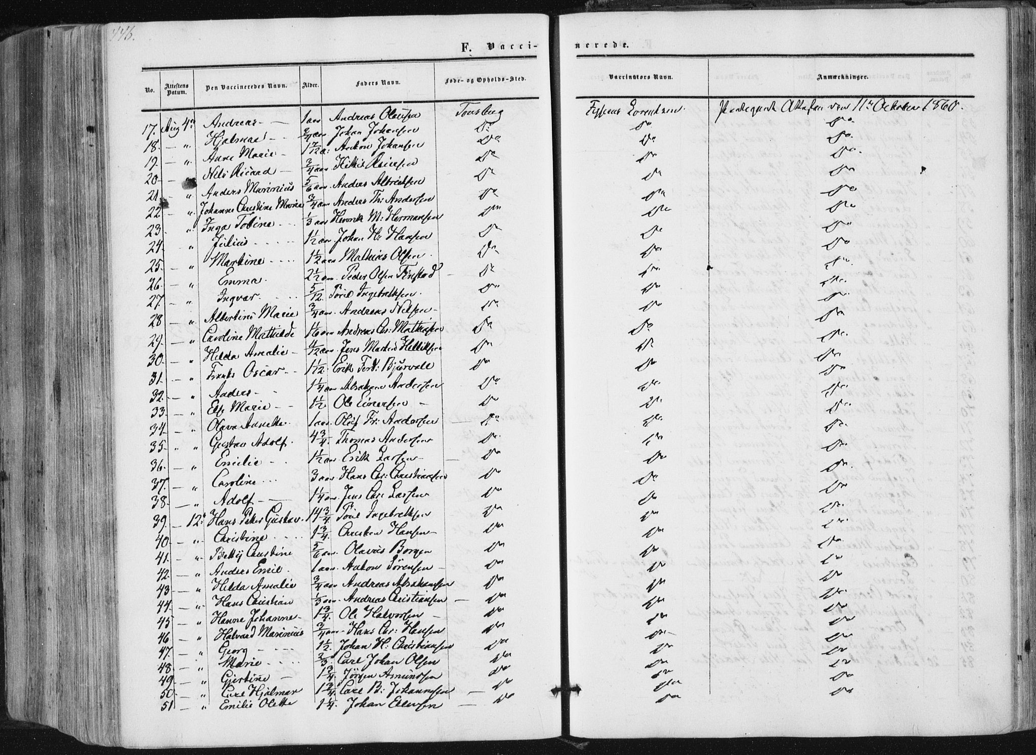 Tønsberg kirkebøker, AV/SAKO-A-330/F/Fa/L0008: Parish register (official) no. I 8, 1855-1864, p. 446