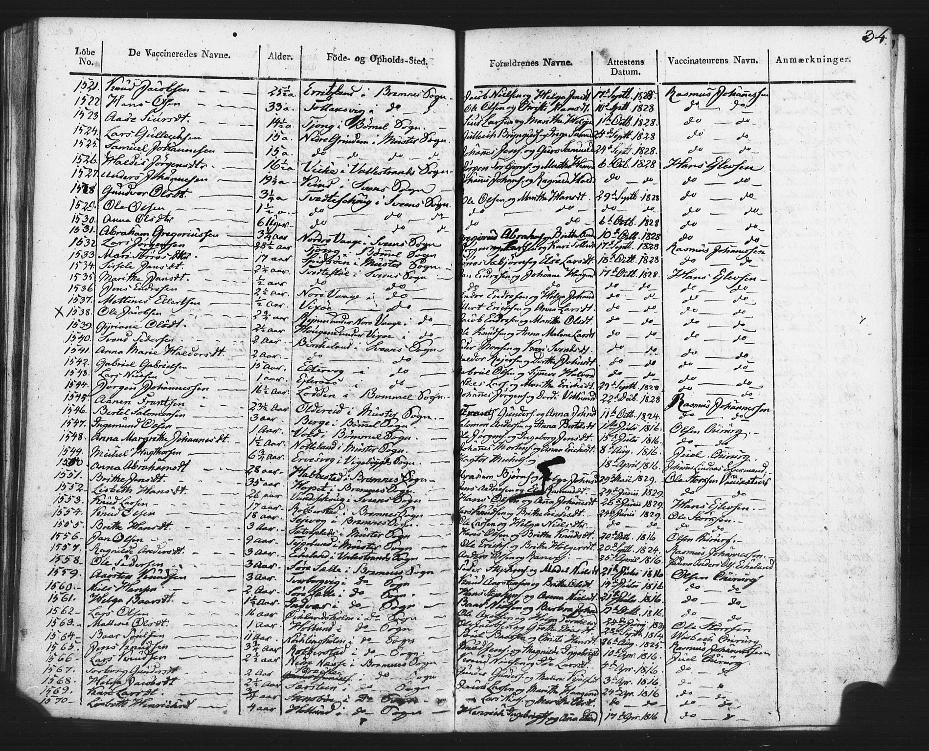 Finnås sokneprestembete, SAB/A-99925/H/Ha/Haa/Haaa/L0010: Parish register (official) no. A 10, 1814-1830, p. 34