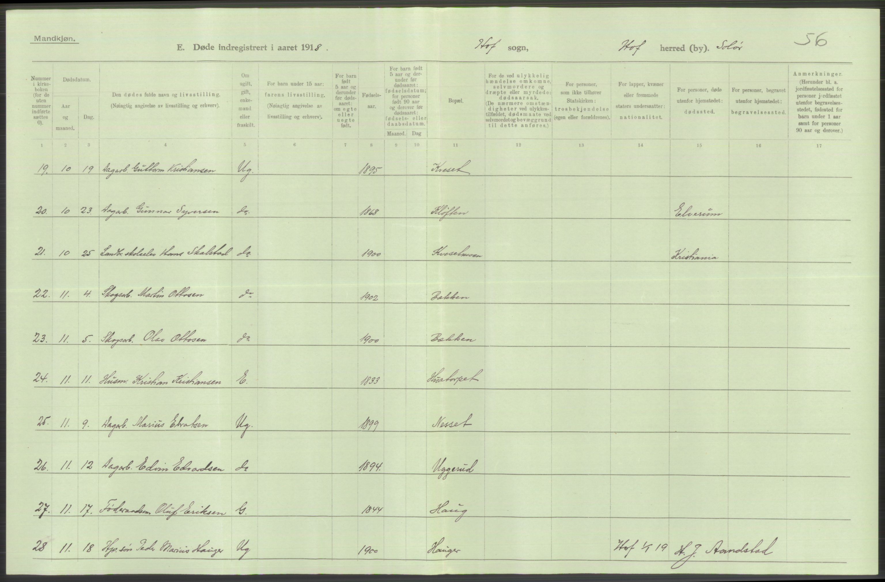 Statistisk sentralbyrå, Sosiodemografiske emner, Befolkning, AV/RA-S-2228/D/Df/Dfb/Dfbh/L0014: Hedemarkens fylke: Døde. Bygder og byer., 1918, p. 514