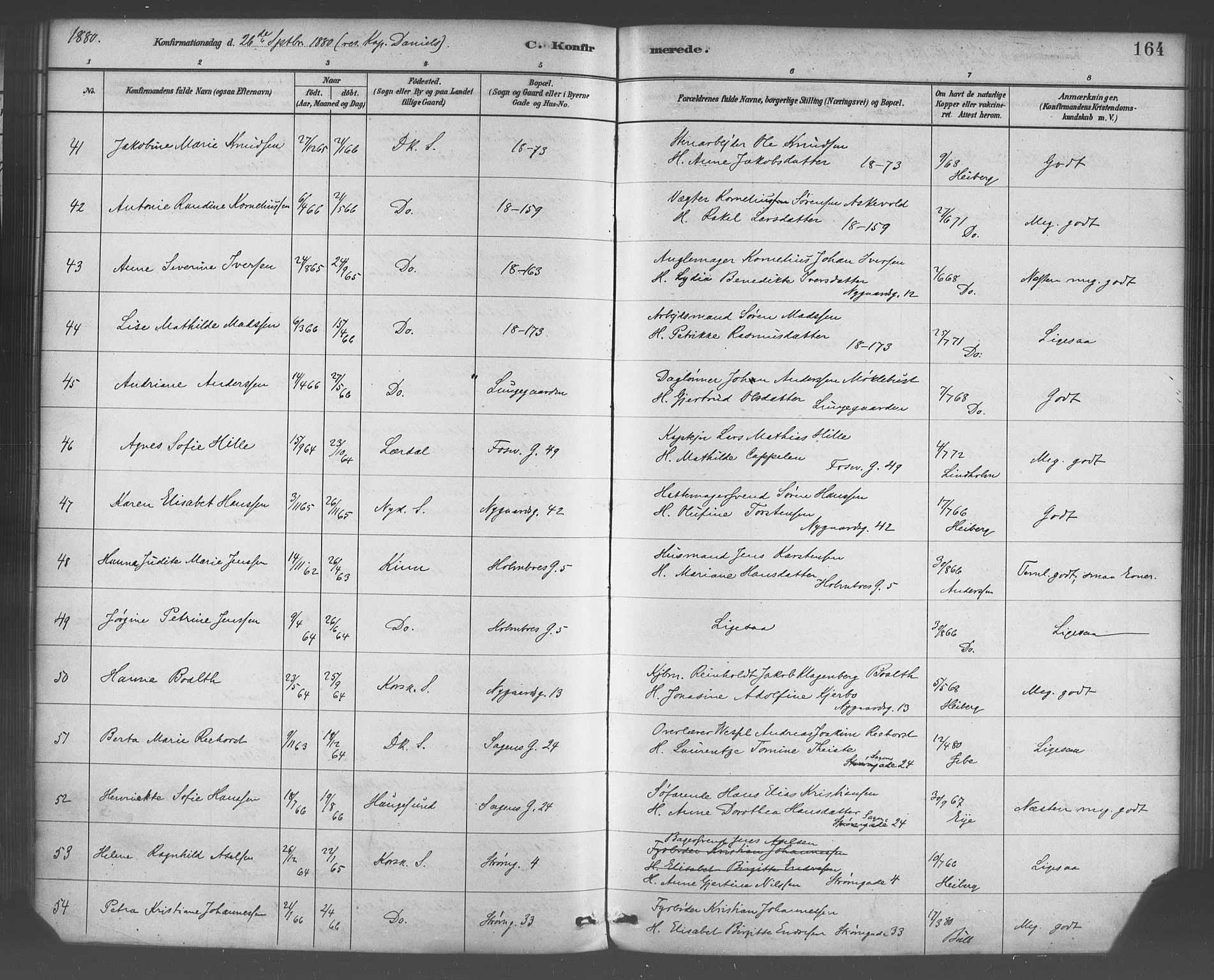 Domkirken sokneprestembete, AV/SAB-A-74801/H/Haa/L0030: Parish register (official) no. C 5, 1880-1898, p. 164