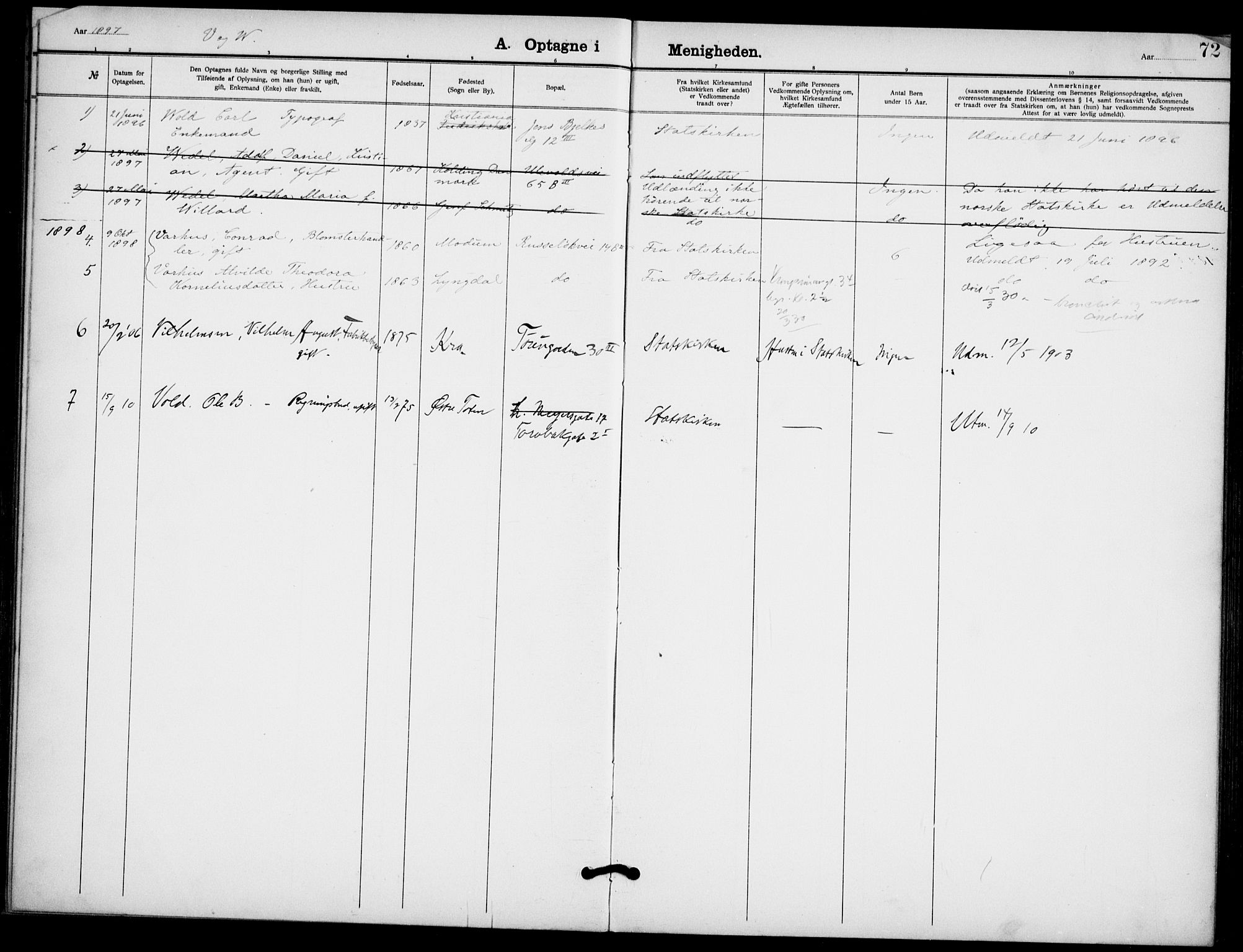 Broderskapets kirke Oslo , SAO/PAO-0221/A/L0001: Dissenter register no. 1, 1880-1935, p. 72