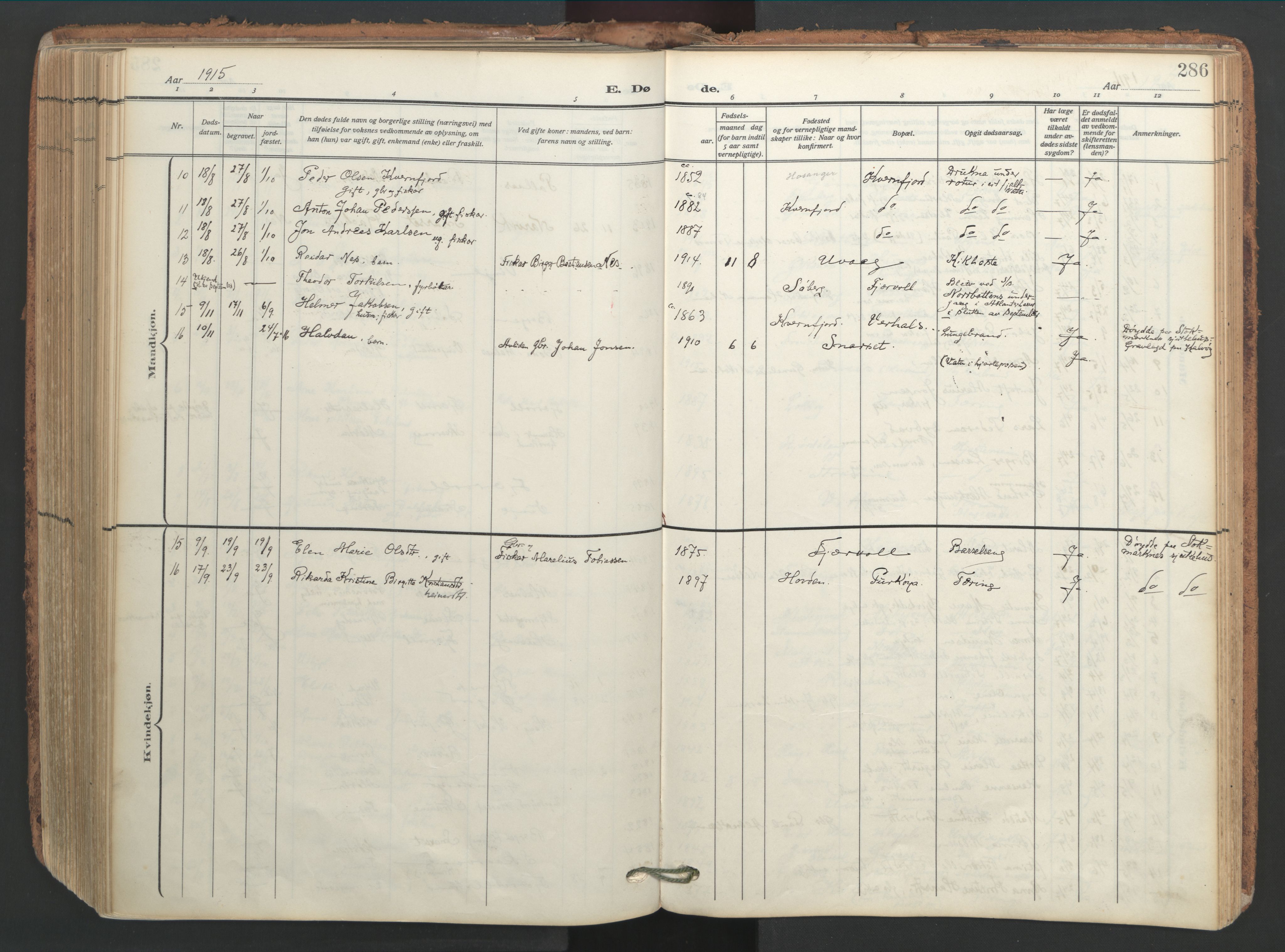 Ministerialprotokoller, klokkerbøker og fødselsregistre - Nordland, AV/SAT-A-1459/891/L1306: Parish register (official) no. 891A11, 1911-1927, p. 286
