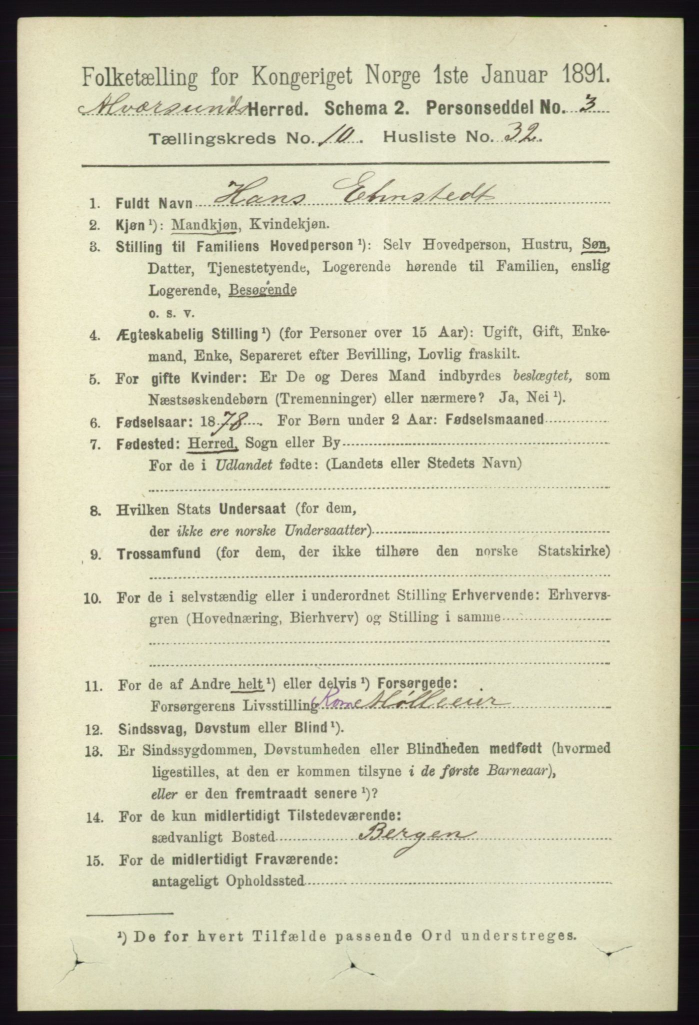 RA, 1891 census for 1257 Alversund, 1891, p. 3670