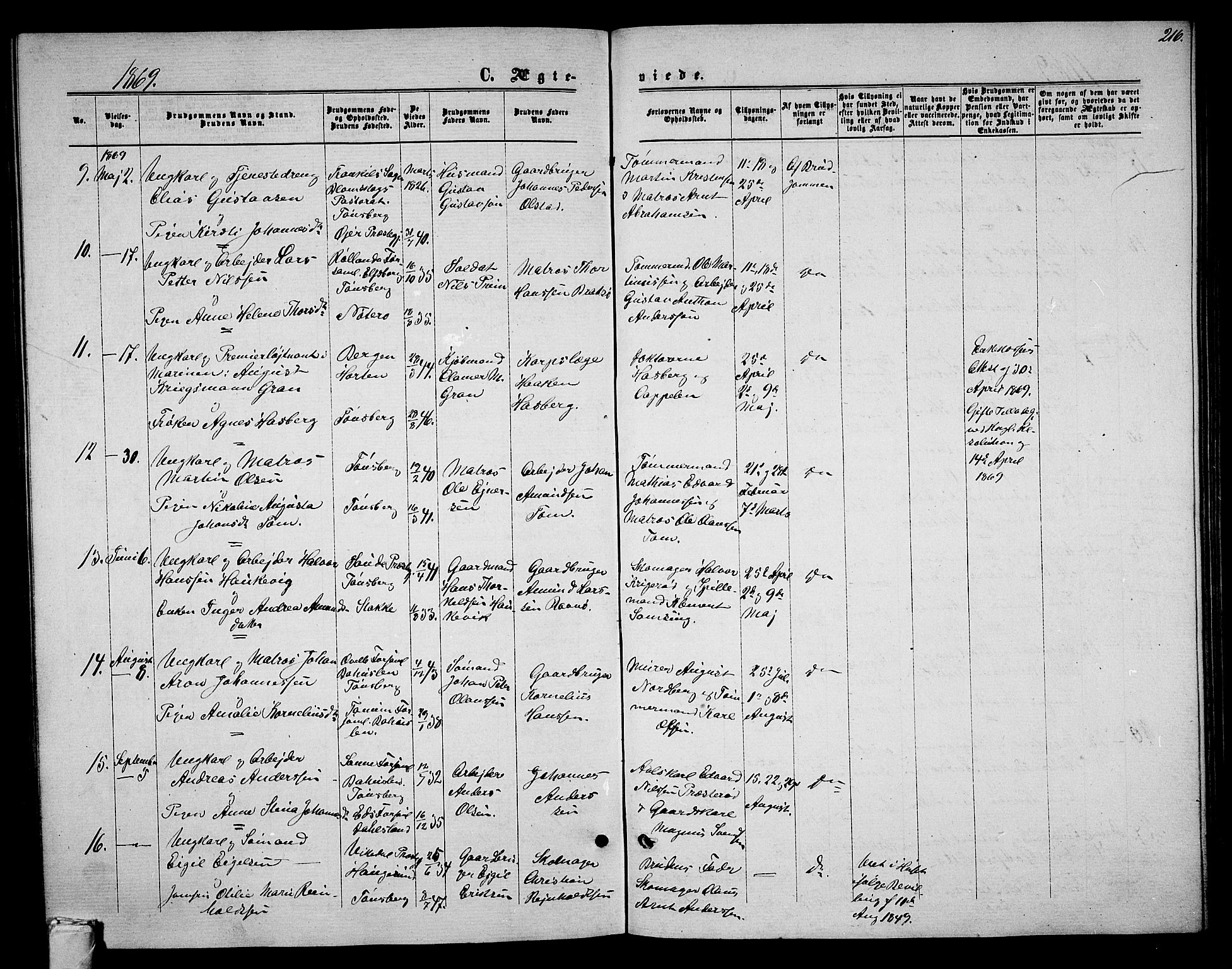 Tønsberg kirkebøker, AV/SAKO-A-330/G/Ga/L0004: Parish register (copy) no. 4, 1865-1874, p. 216