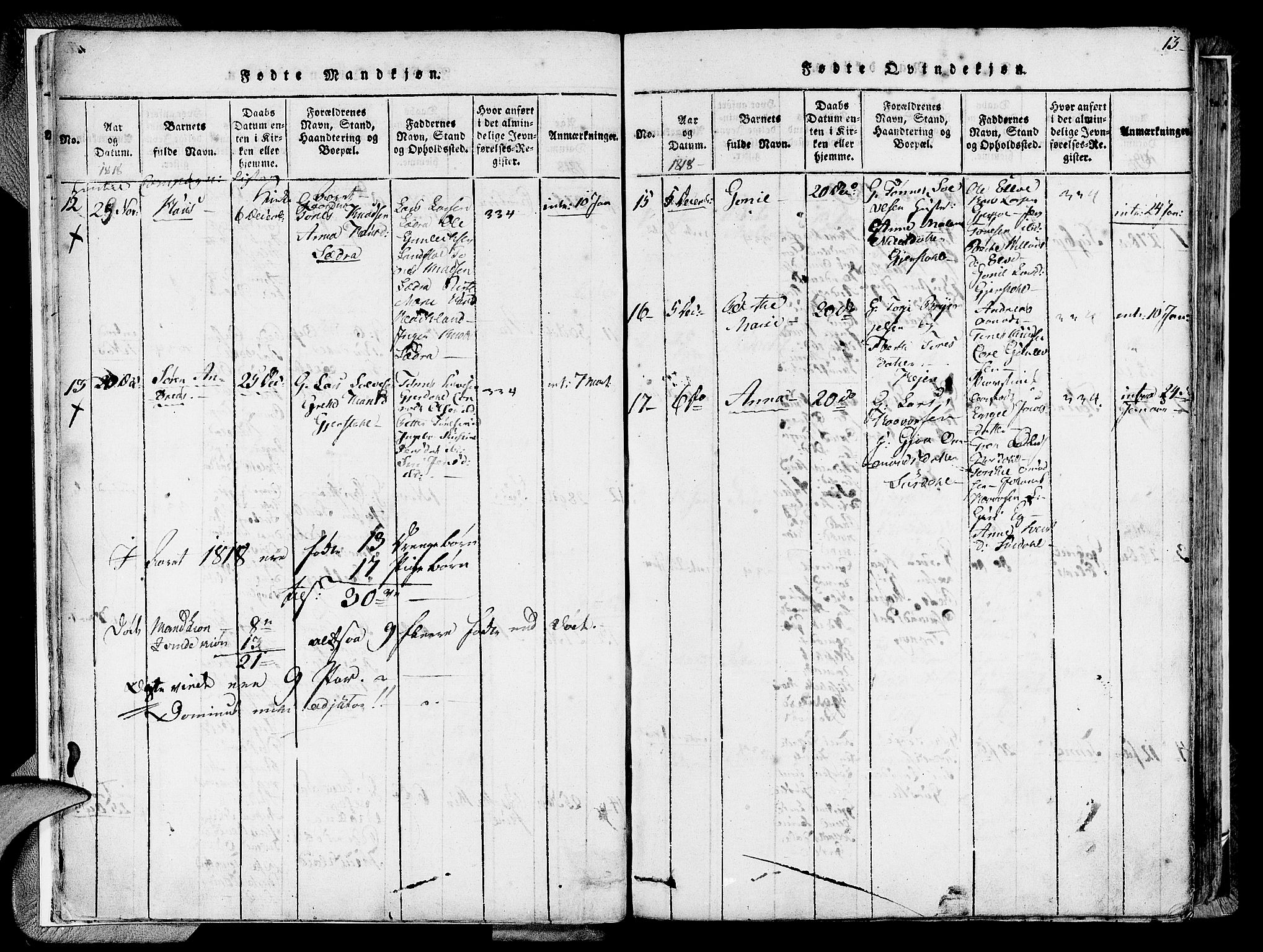 Lund sokneprestkontor, AV/SAST-A-101809/S06/L0005: Parish register (official) no. A 5, 1815-1833, p. 13