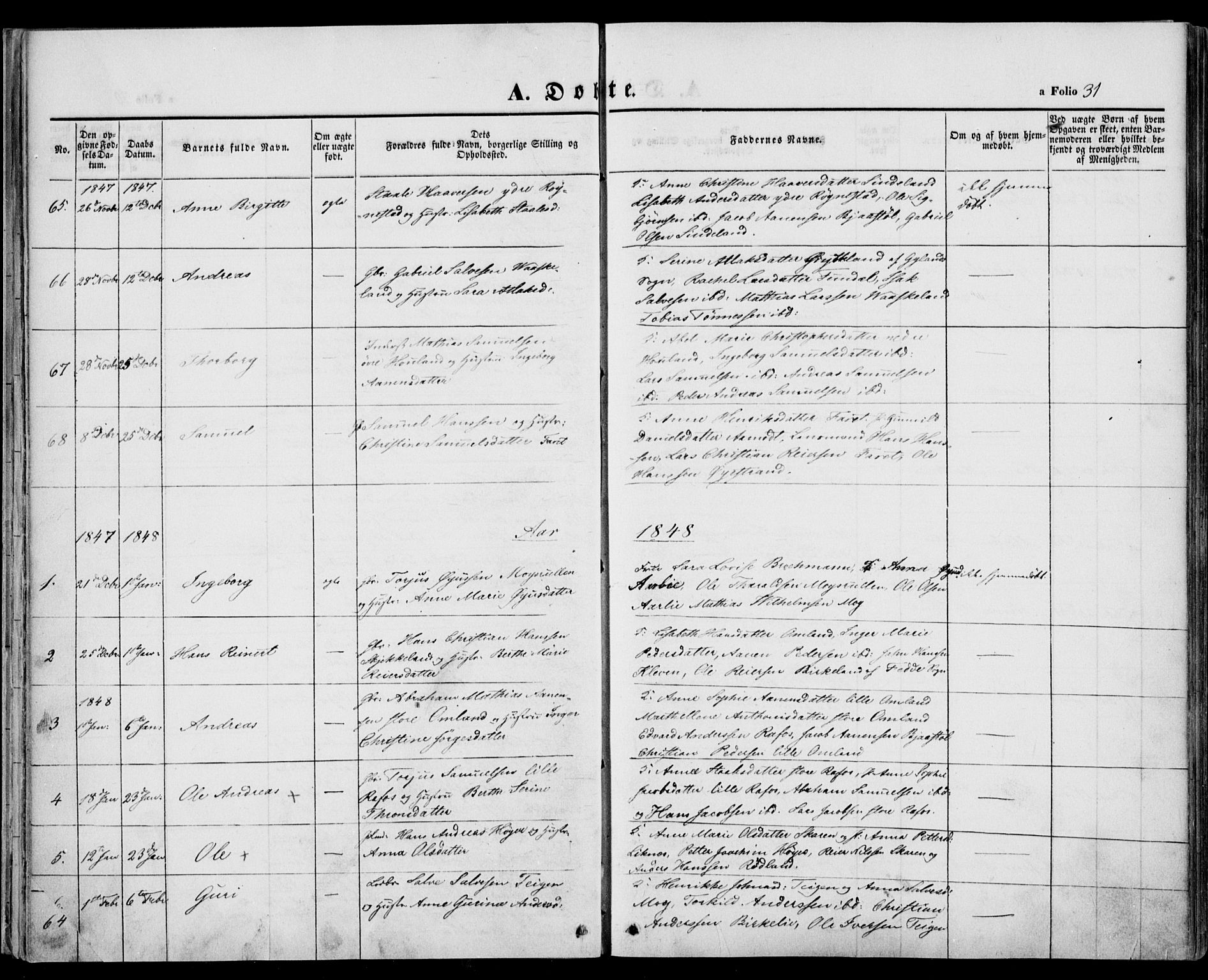 Kvinesdal sokneprestkontor, AV/SAK-1111-0026/F/Fa/Fab/L0005: Parish register (official) no. A 5, 1844-1857, p. 31