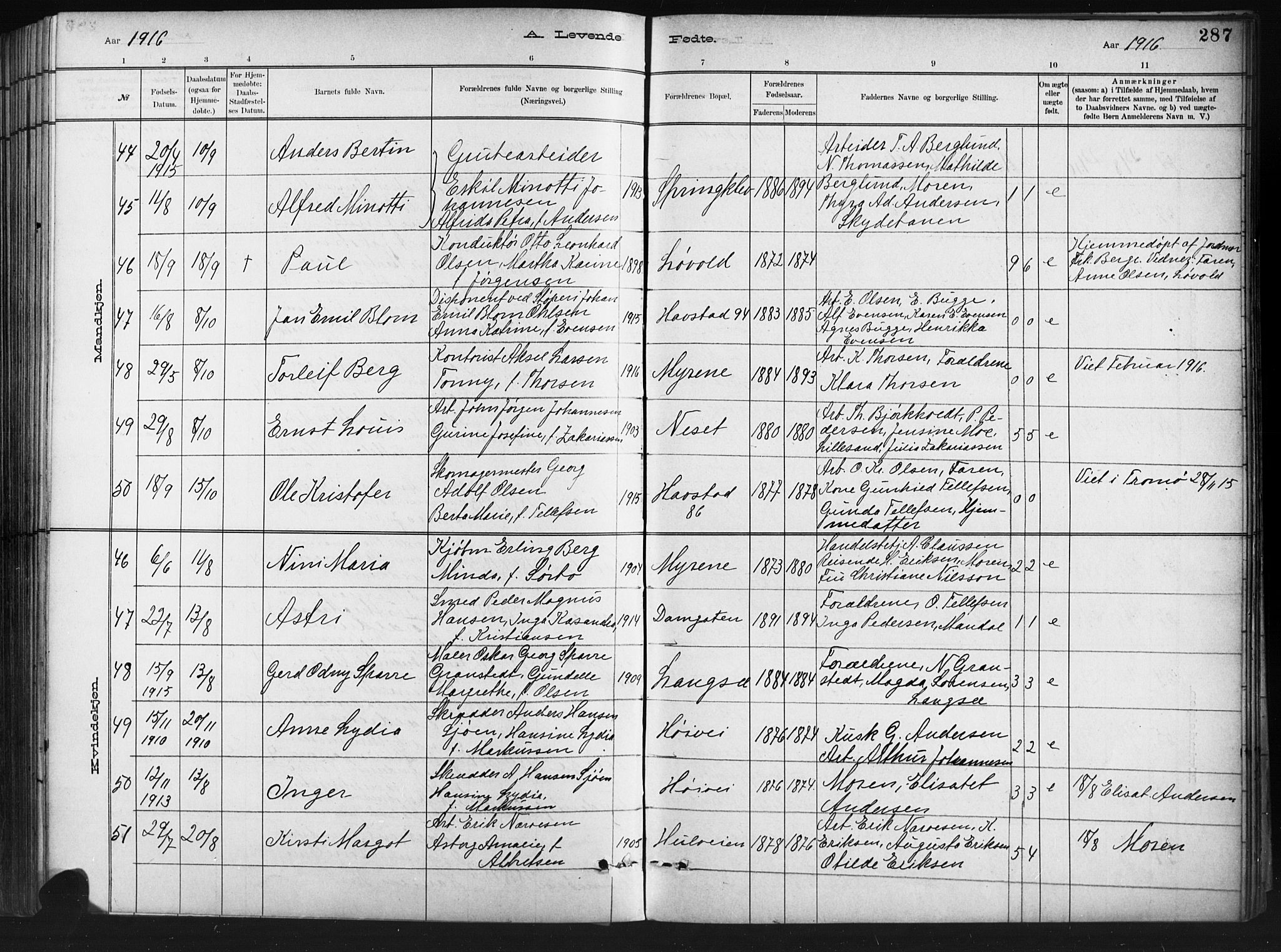 Barbu sokneprestkontor, SAK/1111-0003/F/Fb/L0002: Parish register (copy) no. B 2, 1890-1922, p. 287