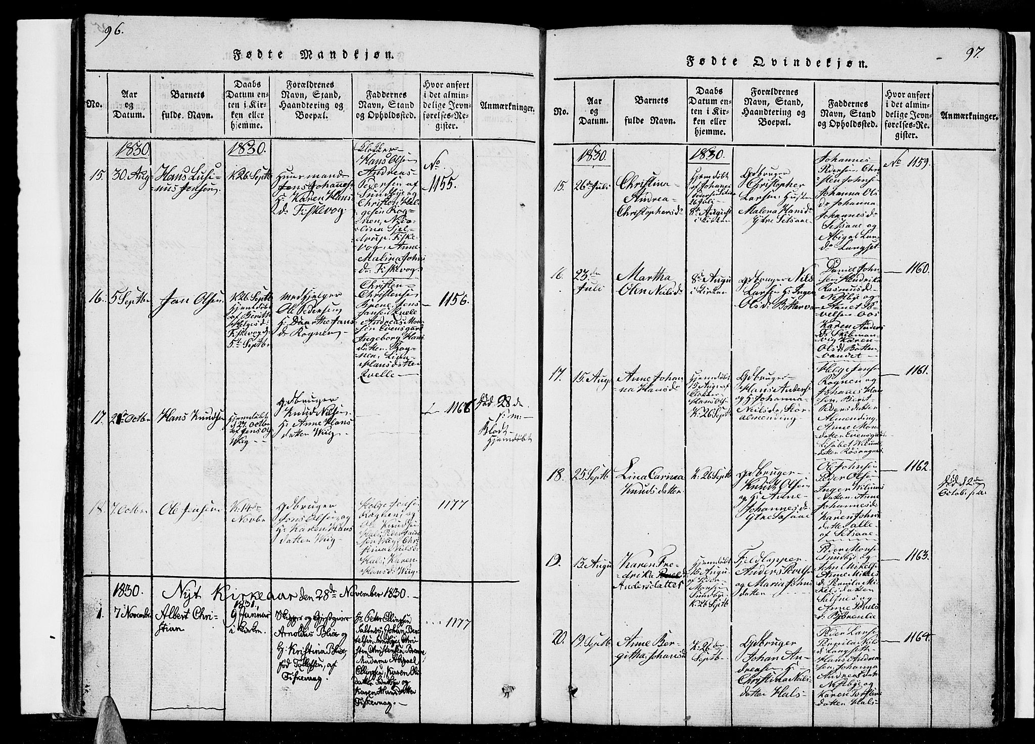Ministerialprotokoller, klokkerbøker og fødselsregistre - Nordland, SAT/A-1459/847/L0665: Parish register (official) no. 847A05, 1818-1841, p. 96-97