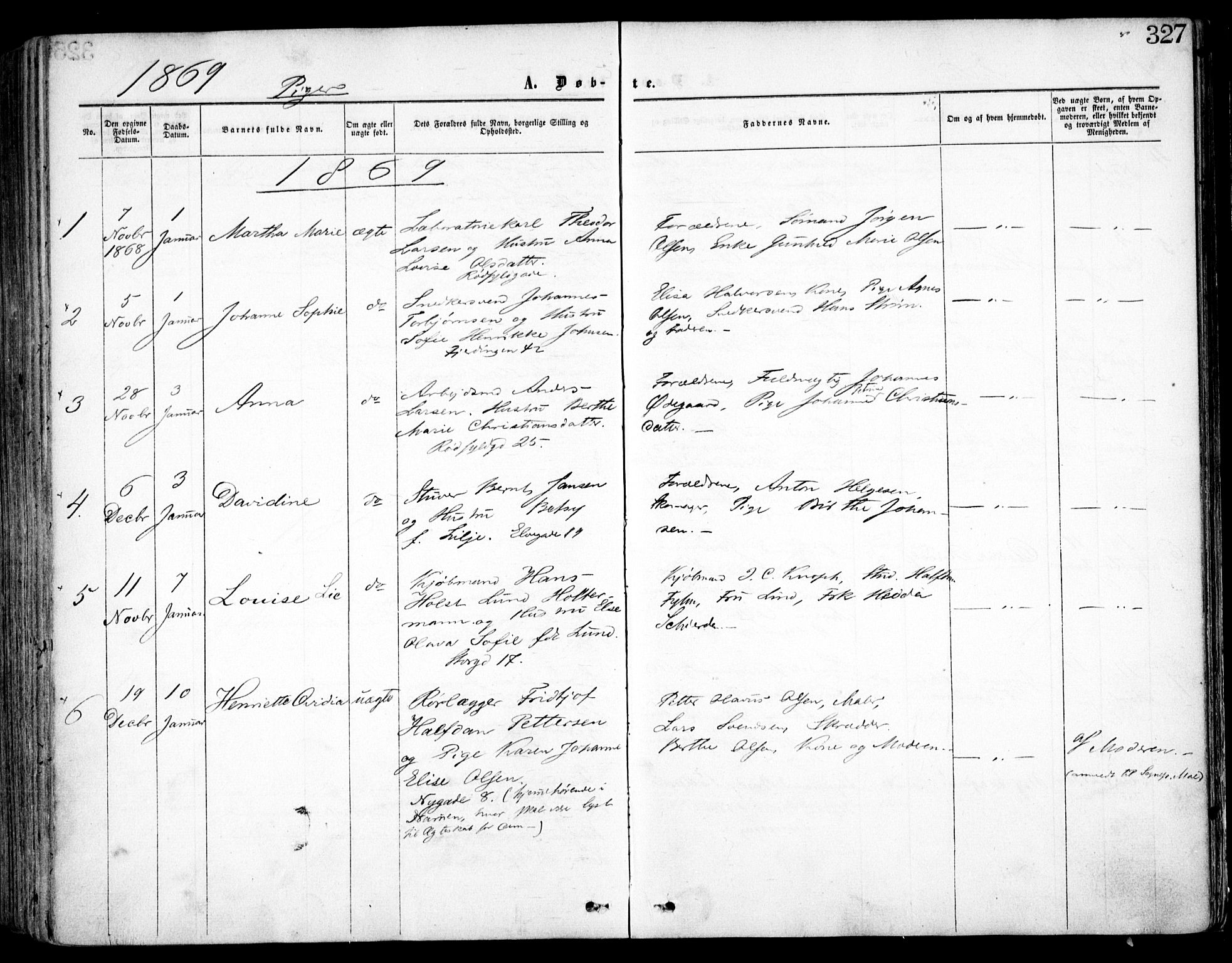 Oslo domkirke Kirkebøker, SAO/A-10752/F/Fa/L0016: Parish register (official) no. 16, 1863-1871, p. 327