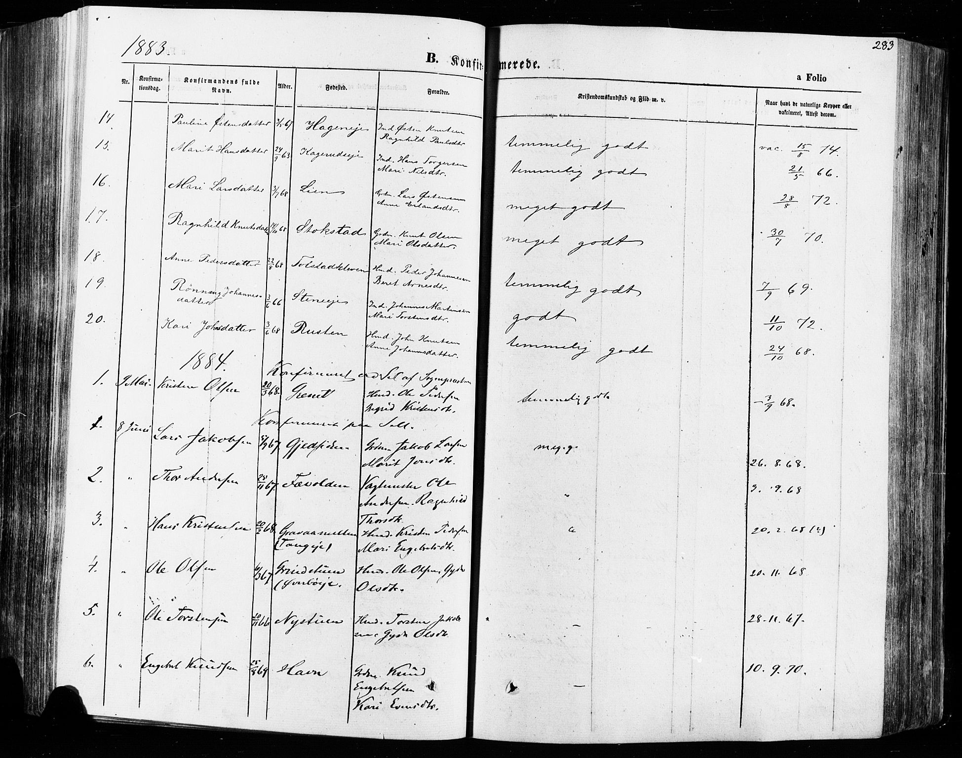 Vågå prestekontor, SAH/PREST-076/H/Ha/Haa/L0007: Parish register (official) no. 7 /1, 1872-1886, p. 283