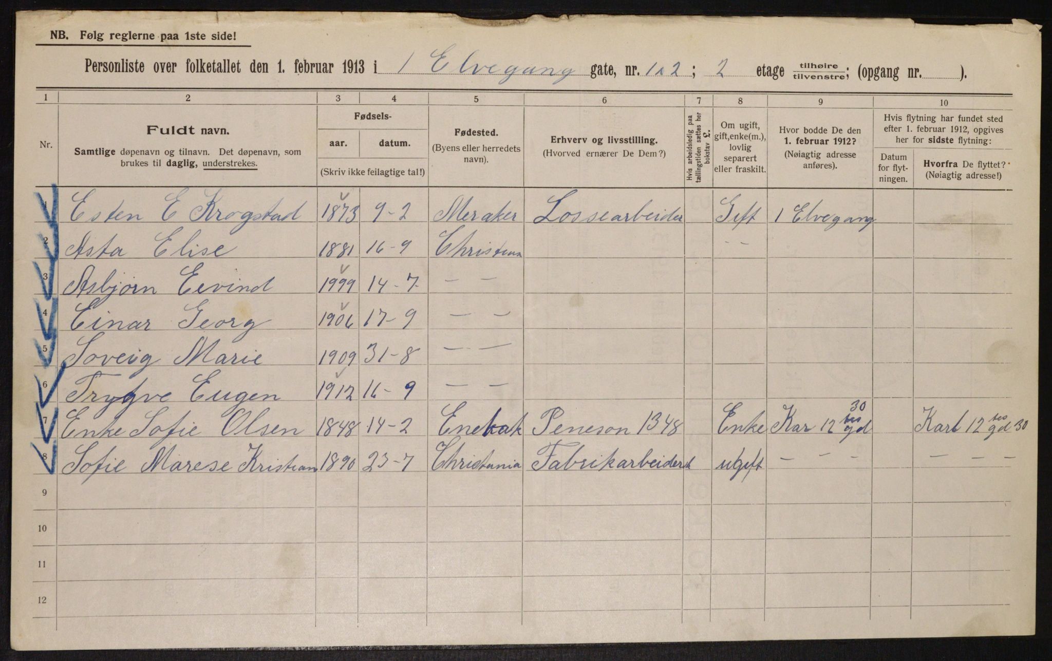 OBA, Municipal Census 1913 for Kristiania, 1913, p. 20976