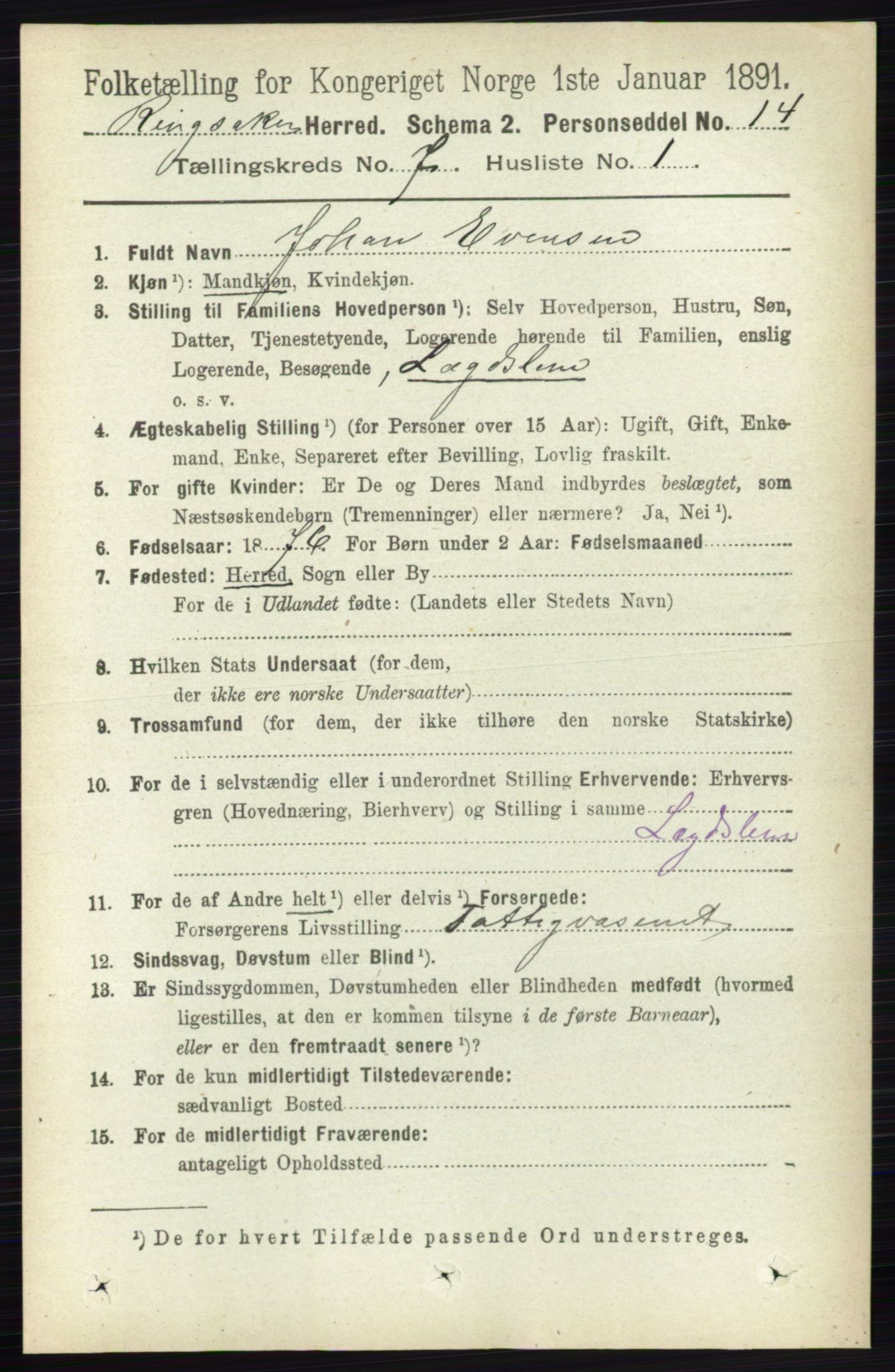 RA, 1891 census for 0412 Ringsaker, 1891, p. 3879