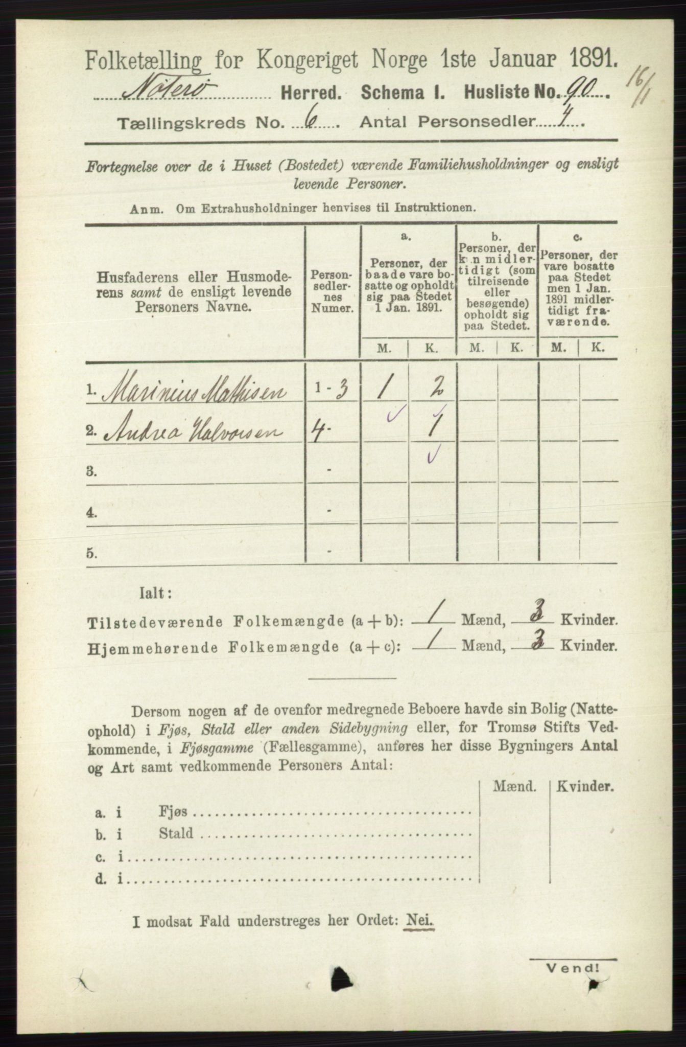 RA, 1891 census for 0722 Nøtterøy, 1891, p. 2839