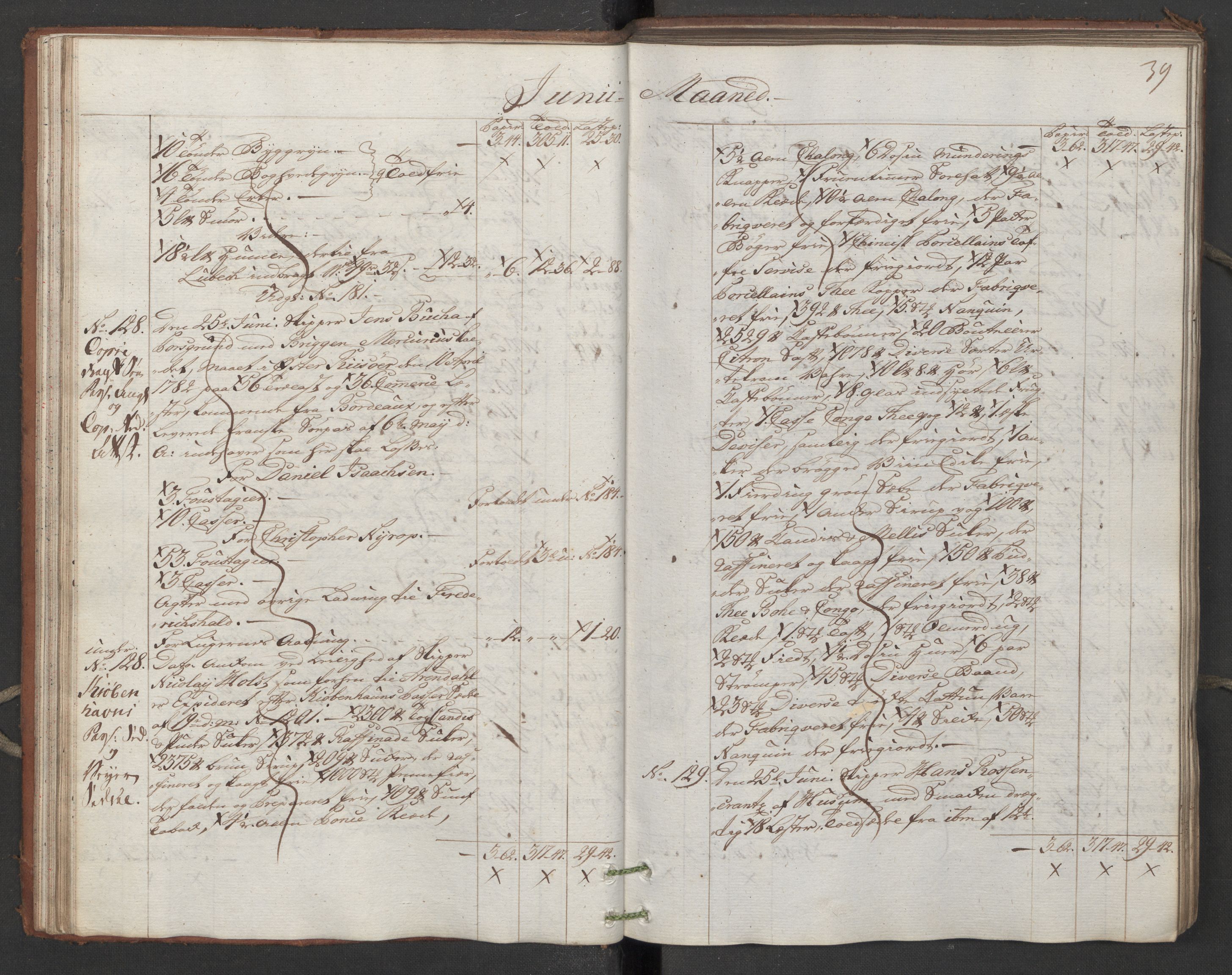 Generaltollkammeret, tollregnskaper, AV/RA-EA-5490/R16/L0107/0001: Tollregnskaper Kristiansand / Inngående hovedtollbok, 1788, p. 38b-39a
