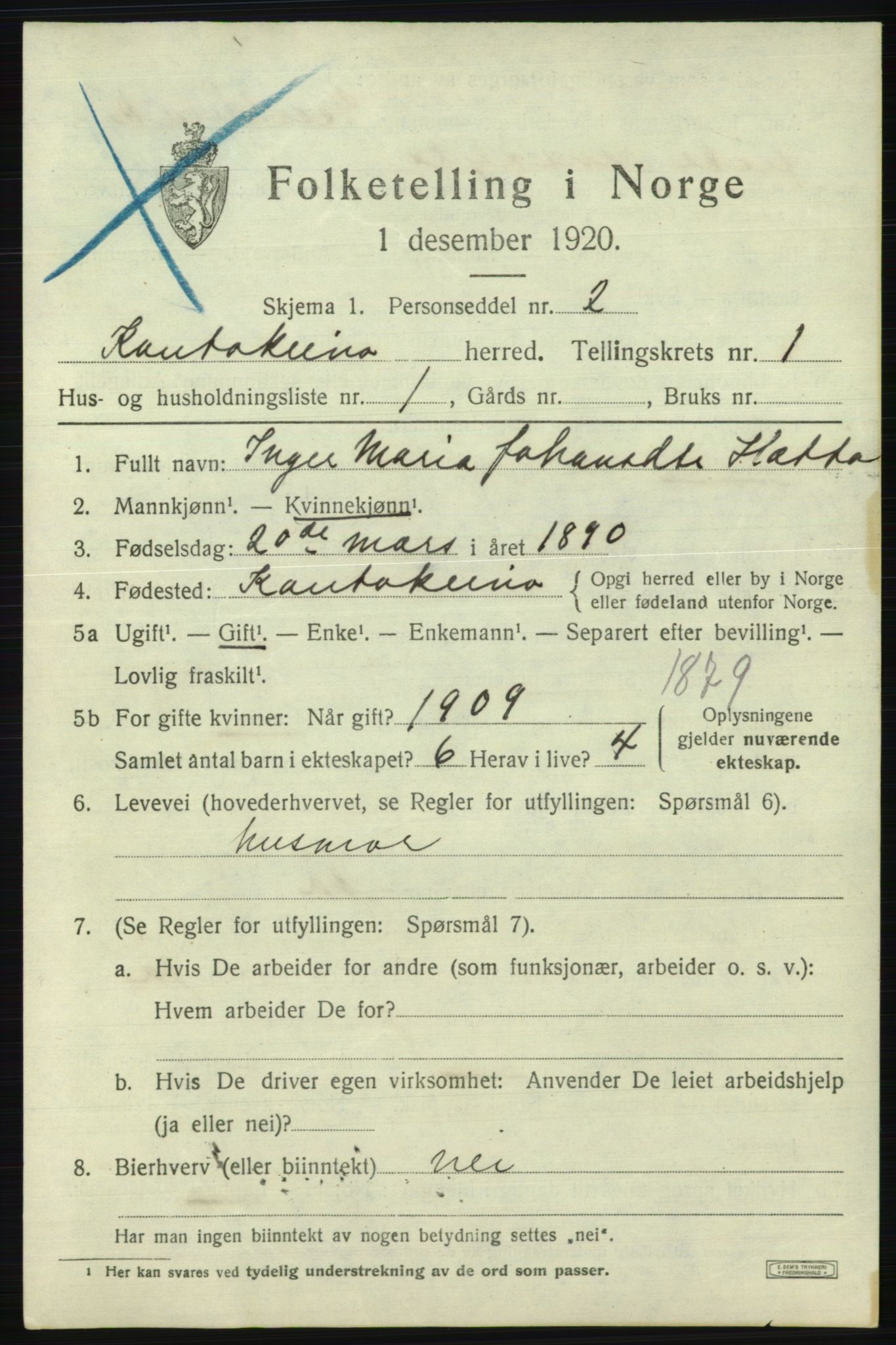 SATØ, 1920 census for Kautokeino, 1920, p. 395