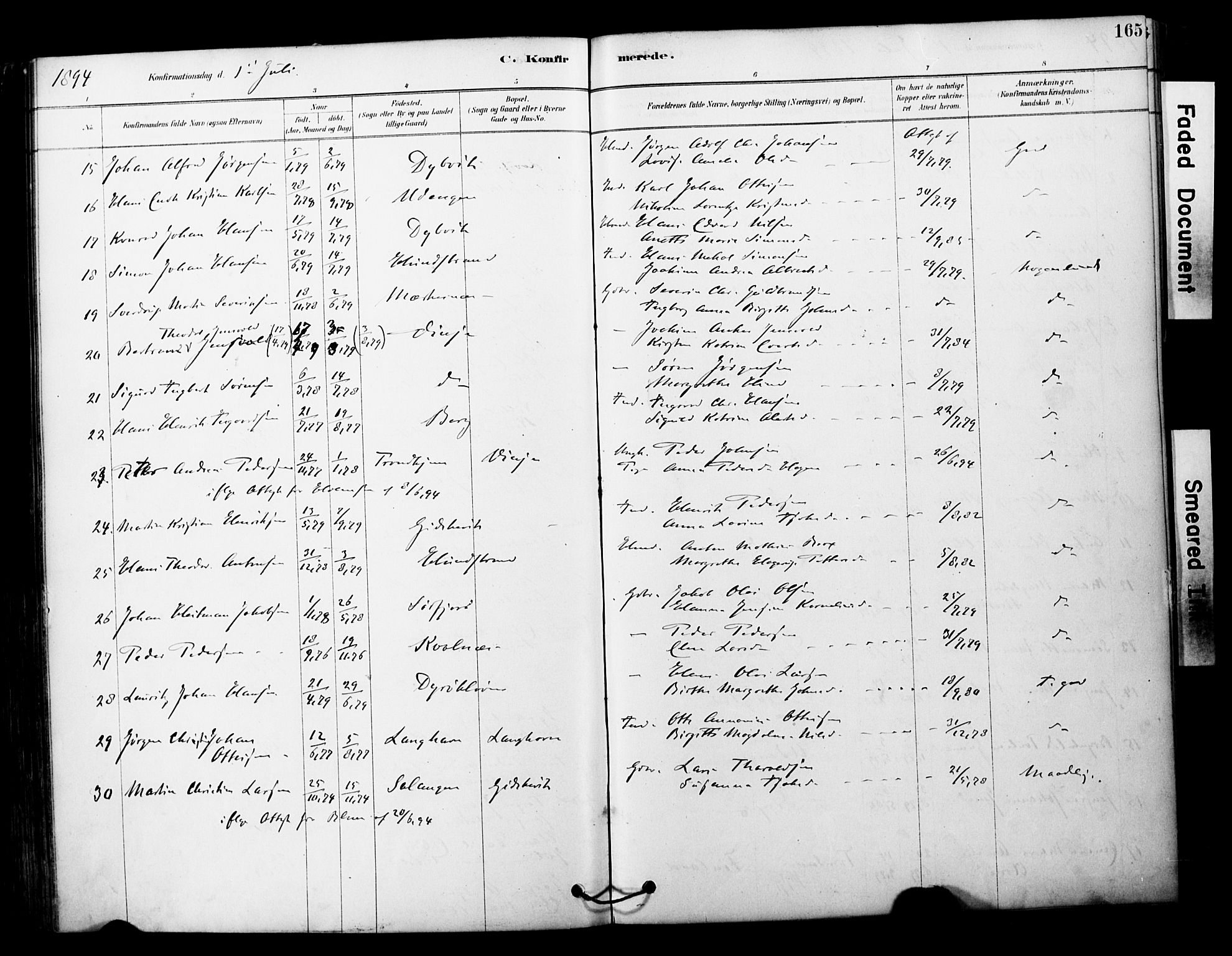 Tranøy sokneprestkontor, SATØ/S-1313/I/Ia/Iaa/L0011kirke: Parish register (official) no. 11, 1878-1904, p. 165