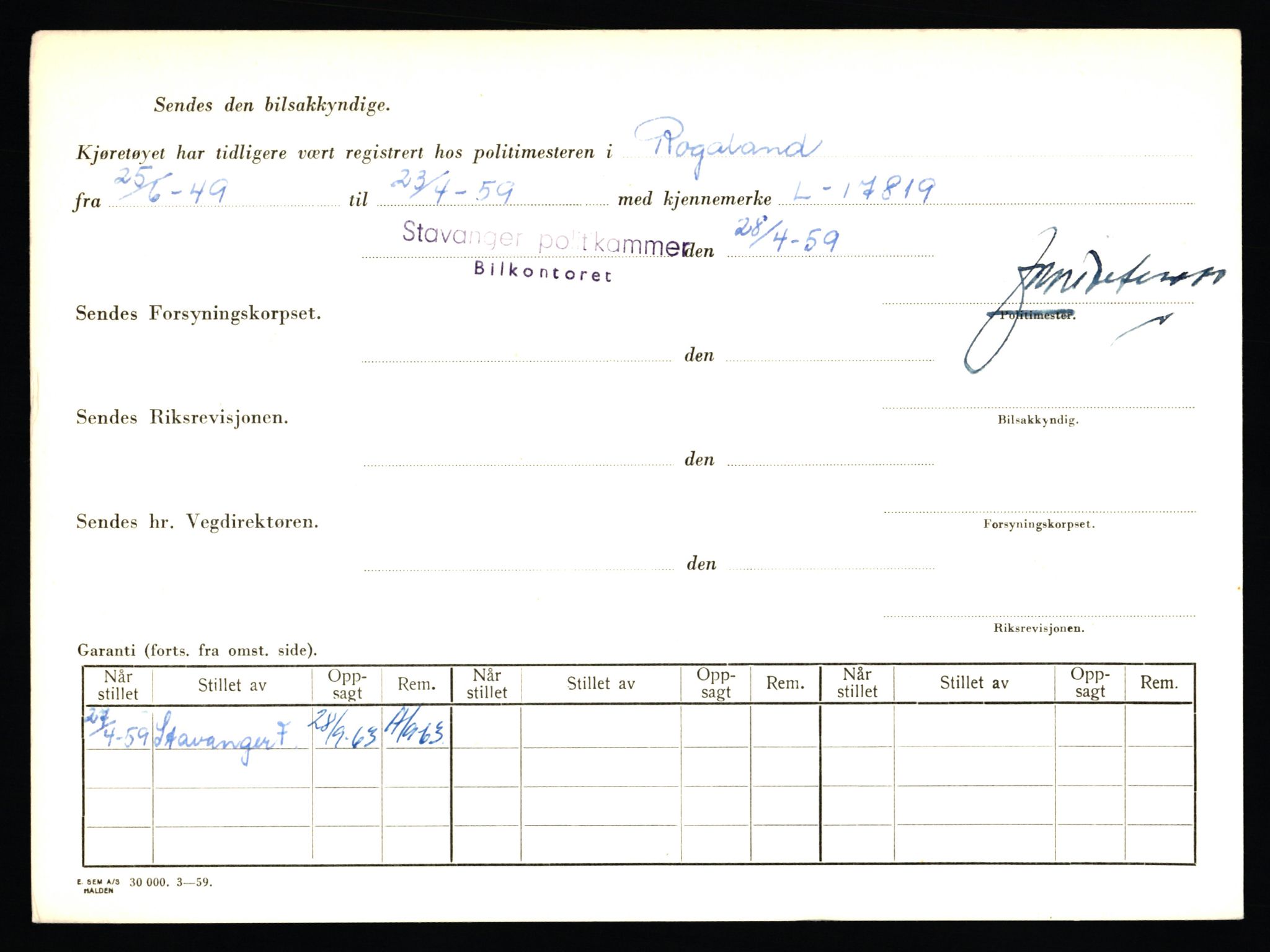 Stavanger trafikkstasjon, AV/SAST-A-101942/0/F/L0004: L-1000 - L-1349, 1930-1971, p. 370