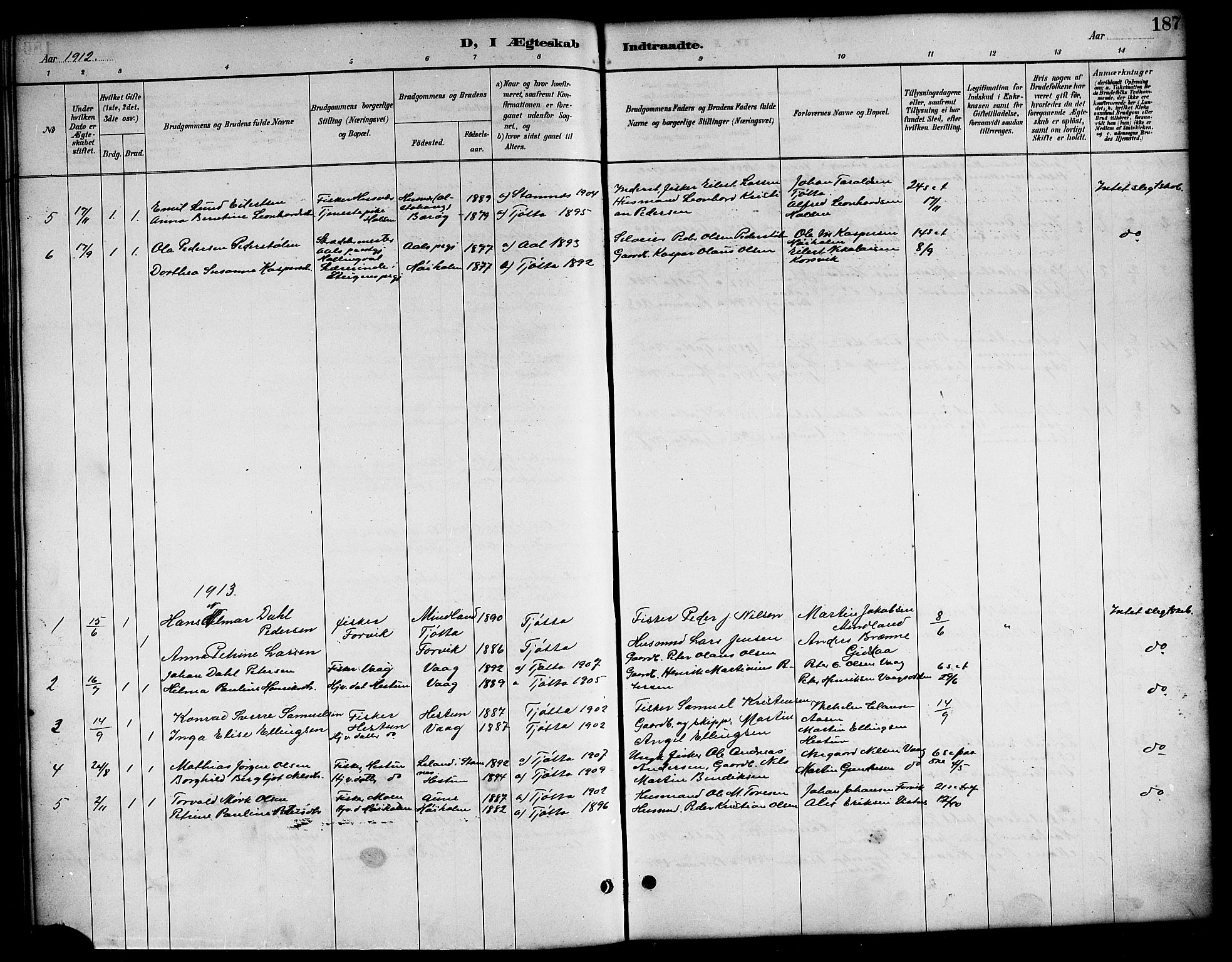 Ministerialprotokoller, klokkerbøker og fødselsregistre - Nordland, SAT/A-1459/819/L0277: Parish register (copy) no. 819C03, 1888-1917, p. 187