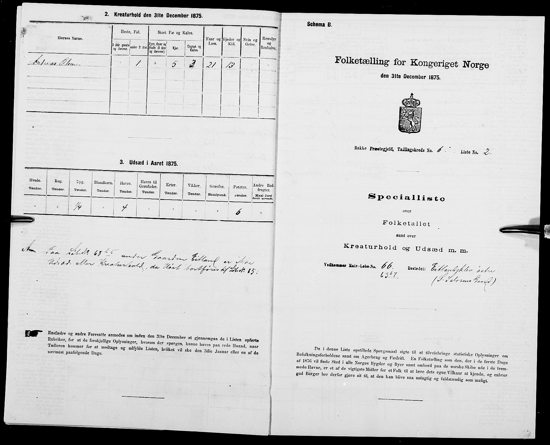 SAK, 1875 census for 1045P Bakke, 1875, p. 567