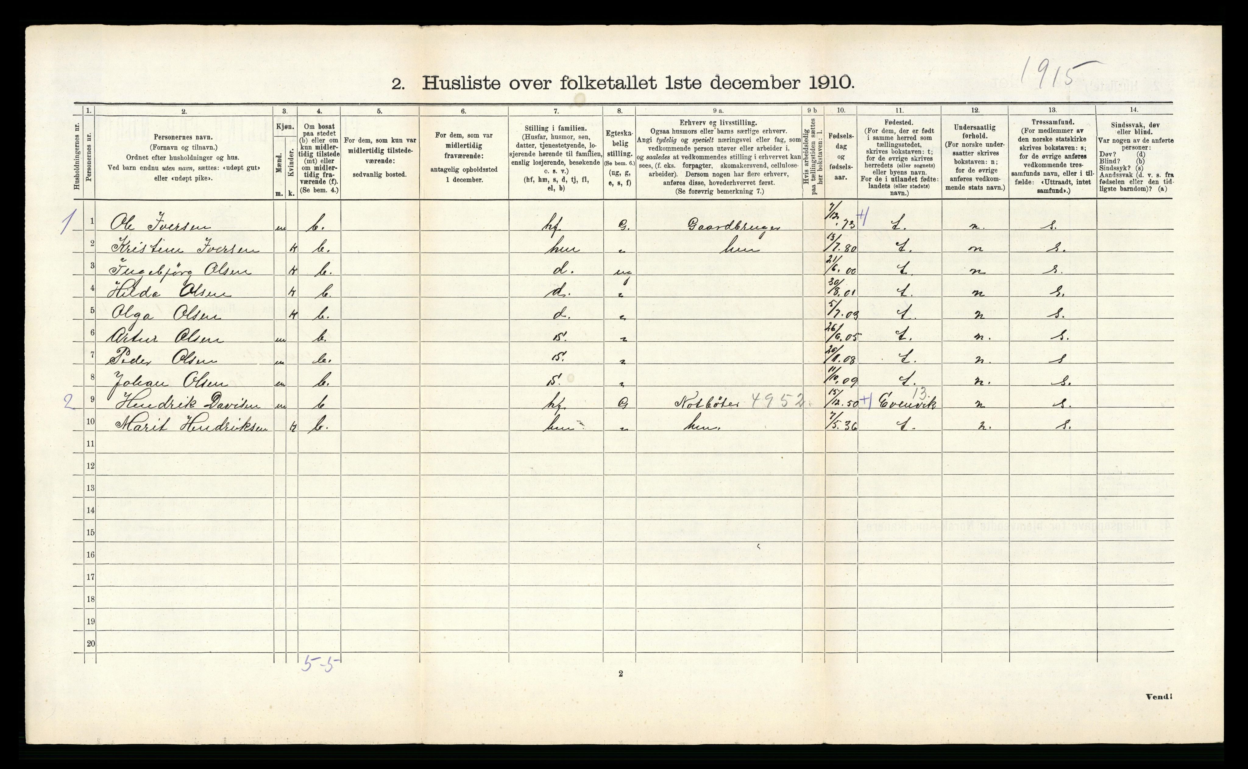 RA, 1910 census for Hemnes, 1910, p. 789