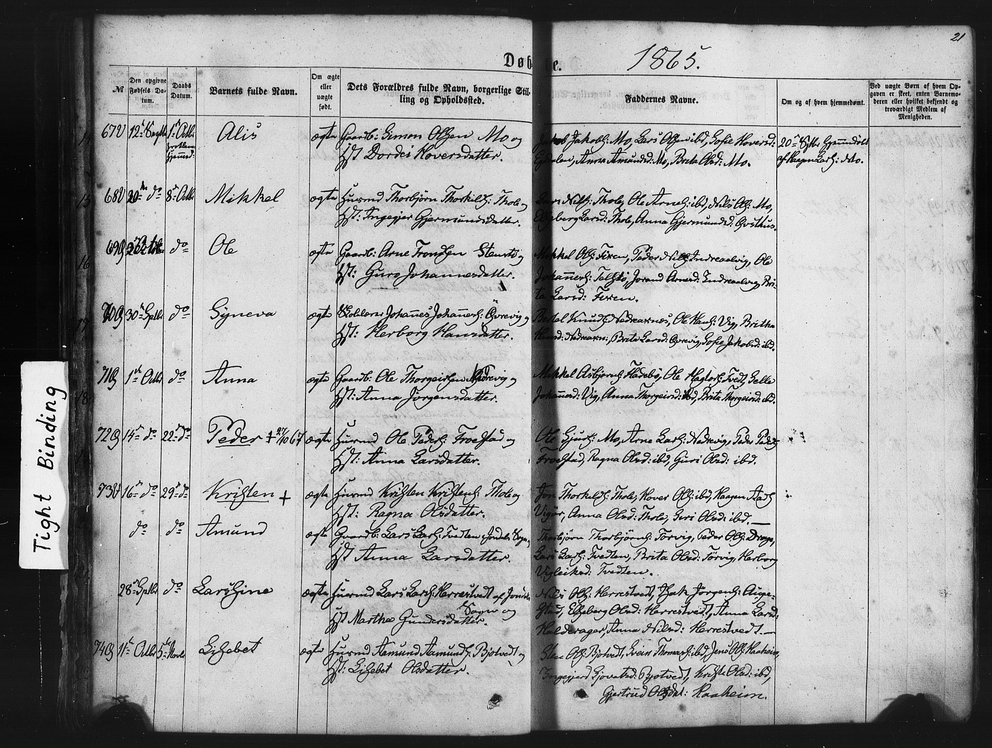 Kvam sokneprestembete, SAB/A-76201/H/Haa: Parish register (official) no. A 9, 1864-1879, p. 21