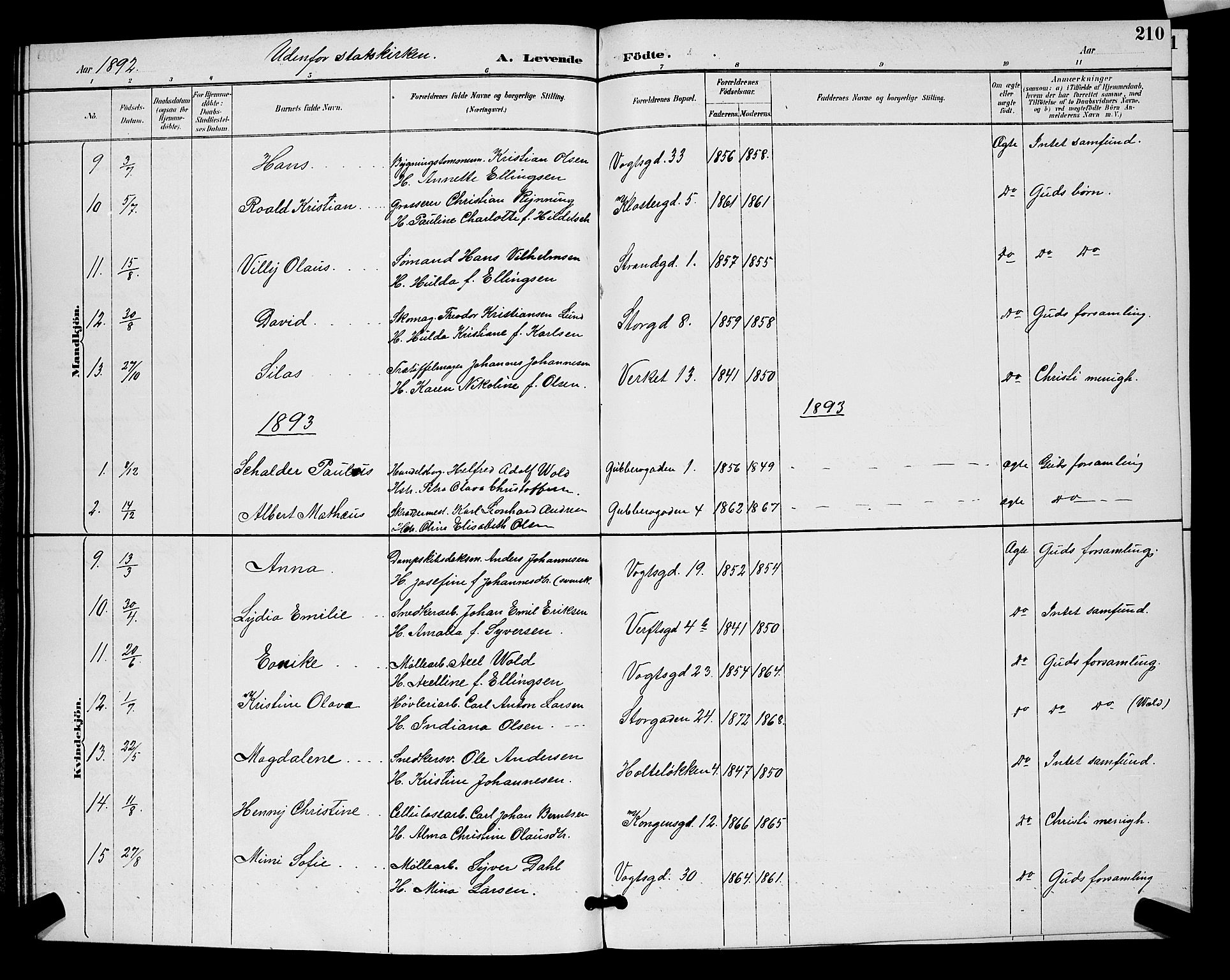 Moss prestekontor Kirkebøker, SAO/A-2003/G/Ga/L0006: Parish register (copy) no. I 6, 1889-1900, p. 210